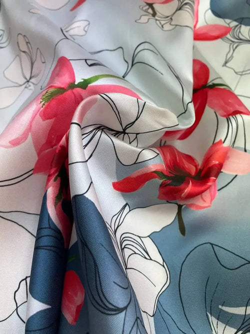 Broccato Floreale Celeste Rosso Santorini