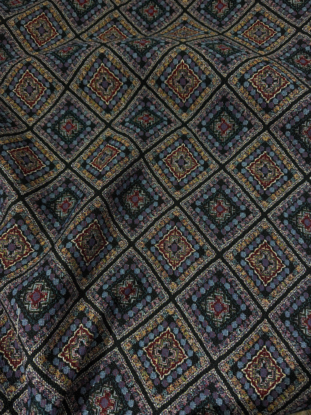Broccato Gobelin Wax Vintage Tribale toni blu