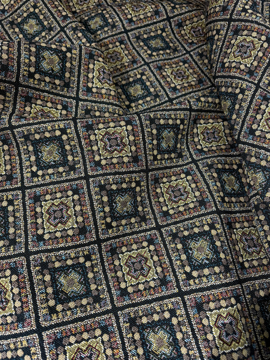Broccato Gobelin Wax Vintage Tribale toni verde