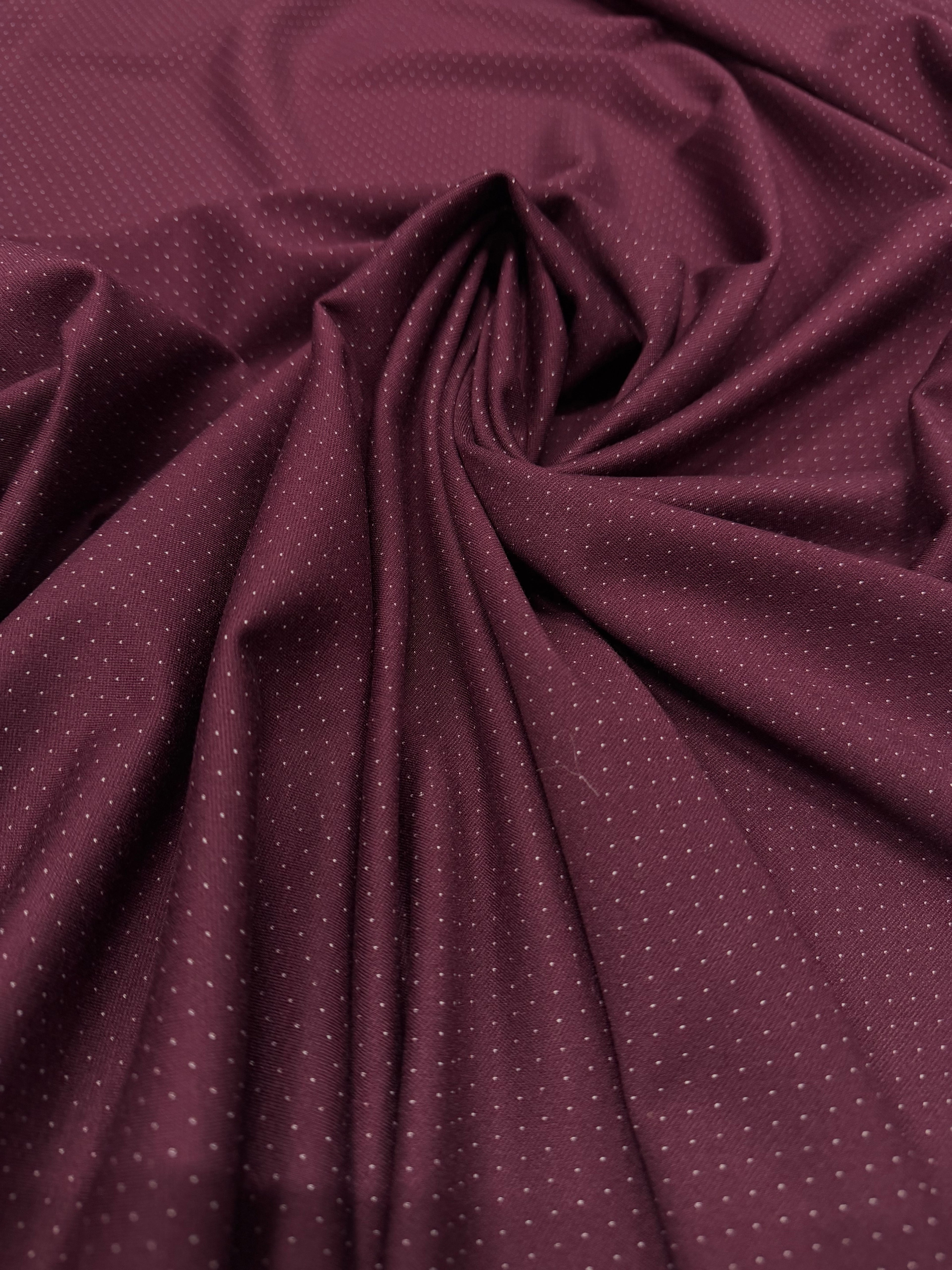 Tessuto Punto Milano Fantasia Spillo Pois Bordeaux