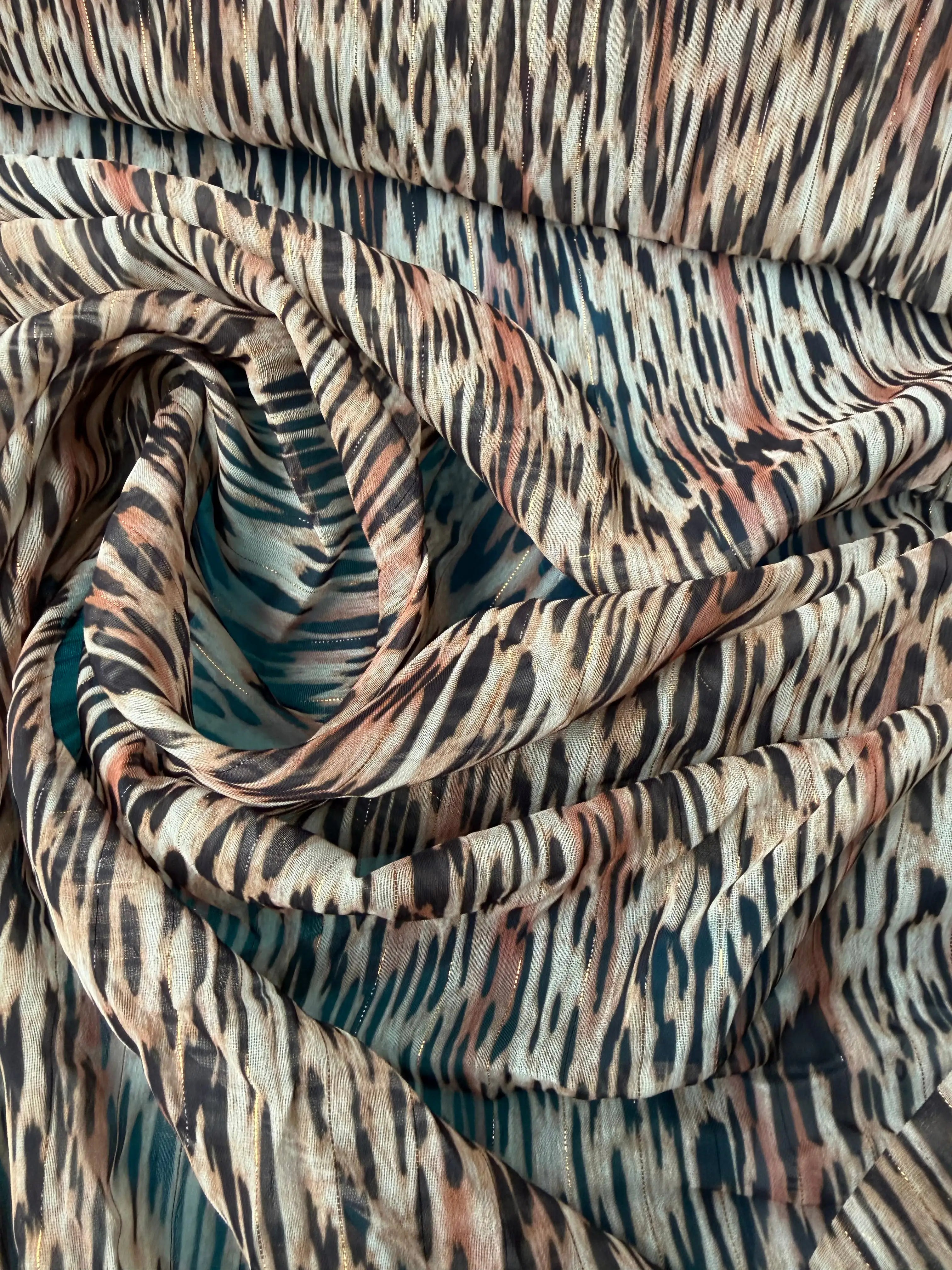 Leopard print chiffon with glitter thread 
