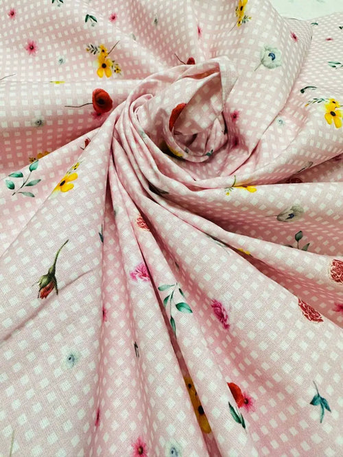 Cotone Fiorellino Quadrettato Rosa