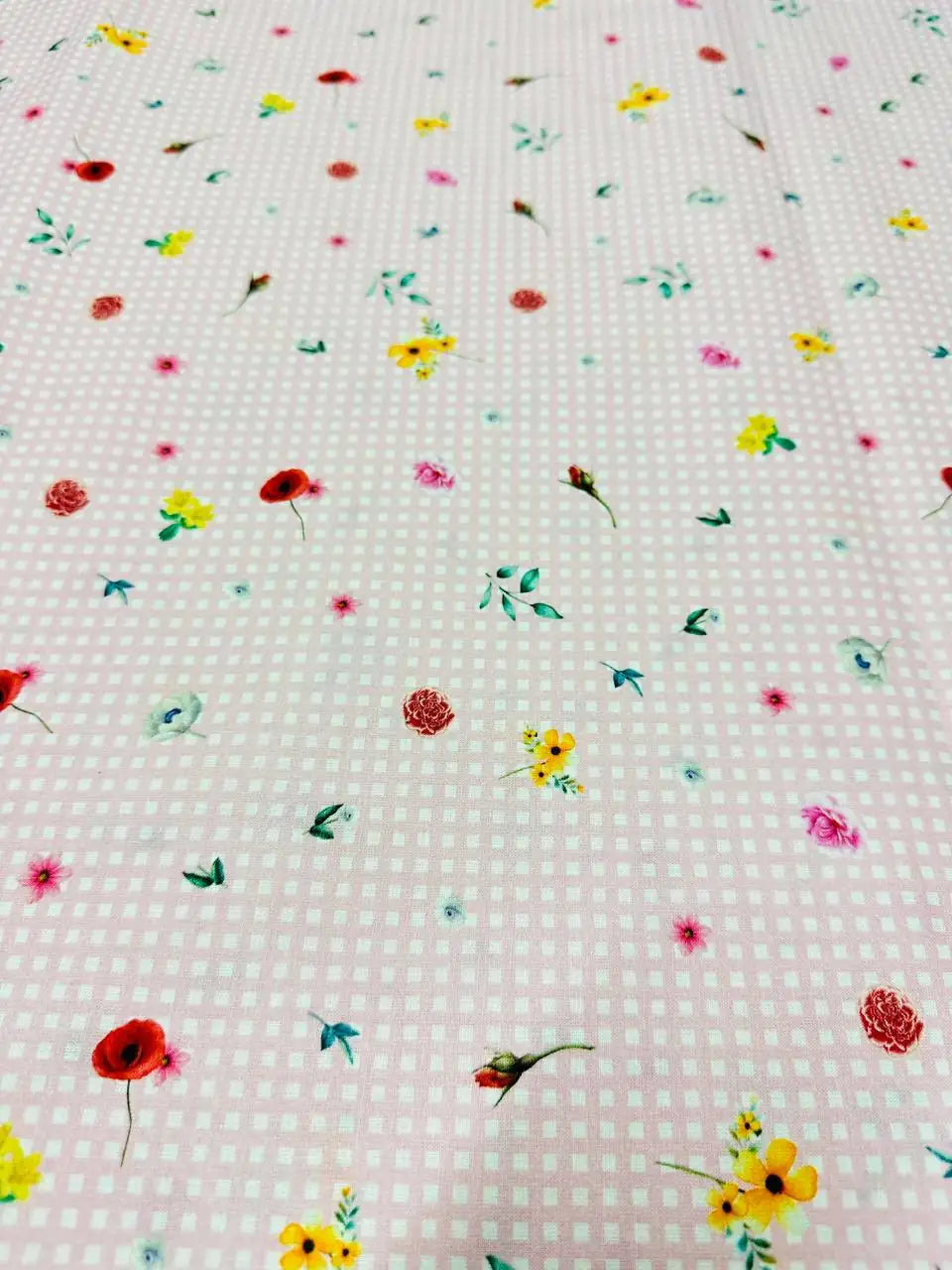 Cotone Fiorellino Quadrettato Rosa