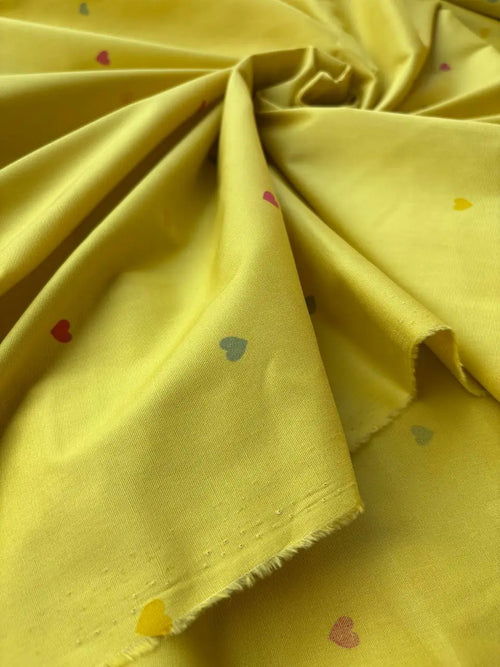 Cotone Percalle Liberty Cuore Giallo