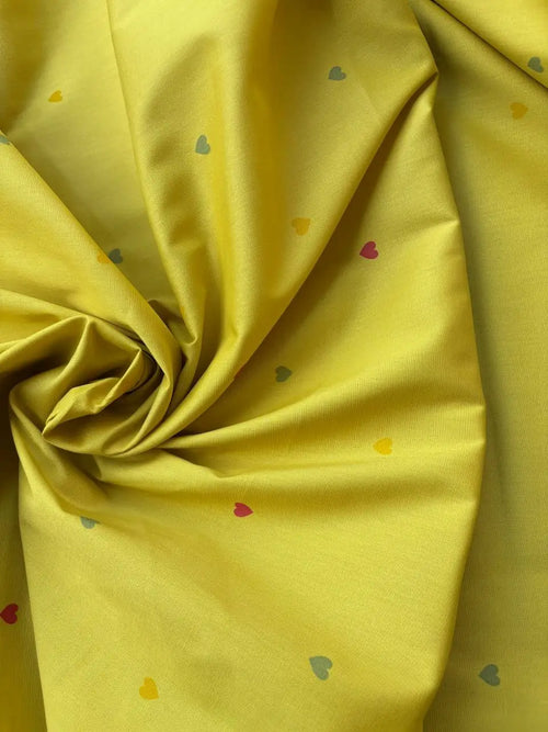 Cotone Percalle Liberty Cuore Giallo