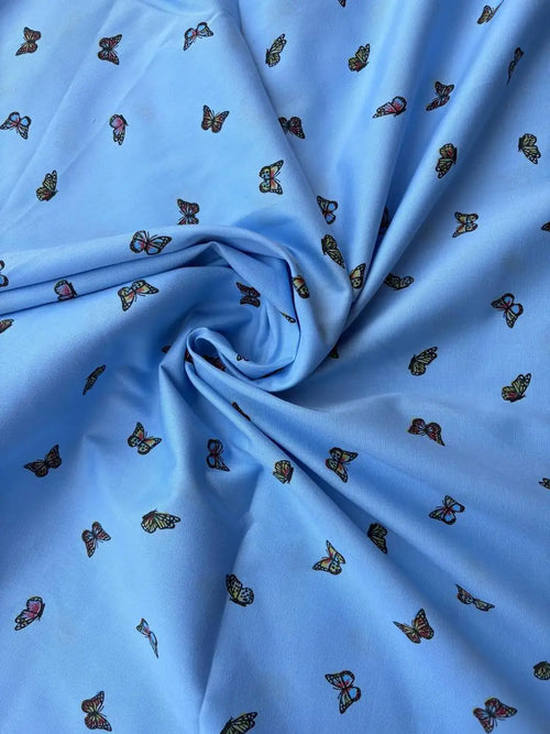 Cotone Percalle Liberty Farfallina Celeste