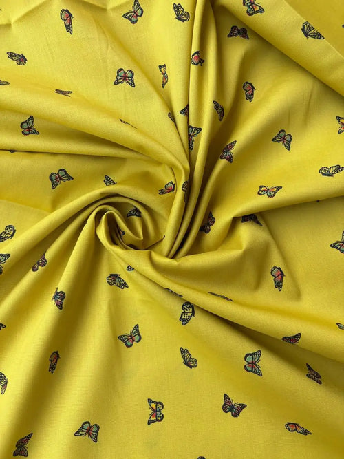 Cotone Percalle Liberty Farfallina Giallo