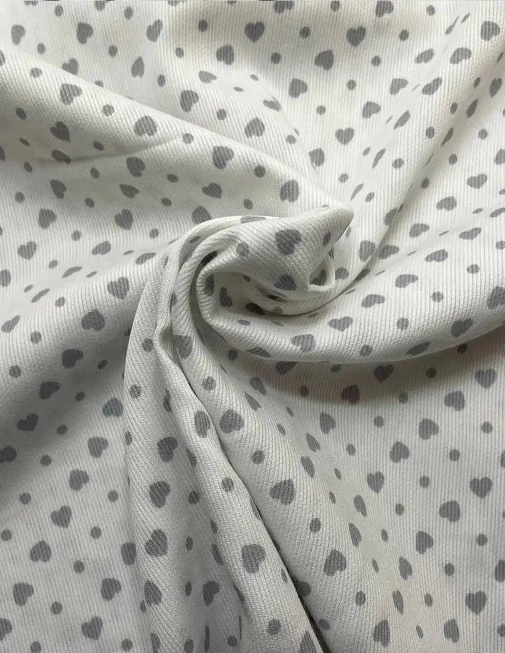 Cotone Piquet Millerighe Cuoricino Pois Grigio