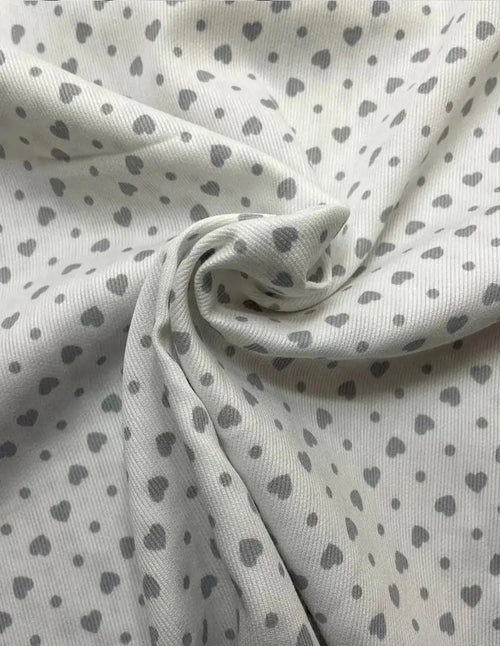 Cotone Piquet Millerighe Cuoricino Pois Grigio