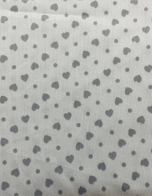 Cotone Piquet Millerighe Cuoricino Pois Grigio