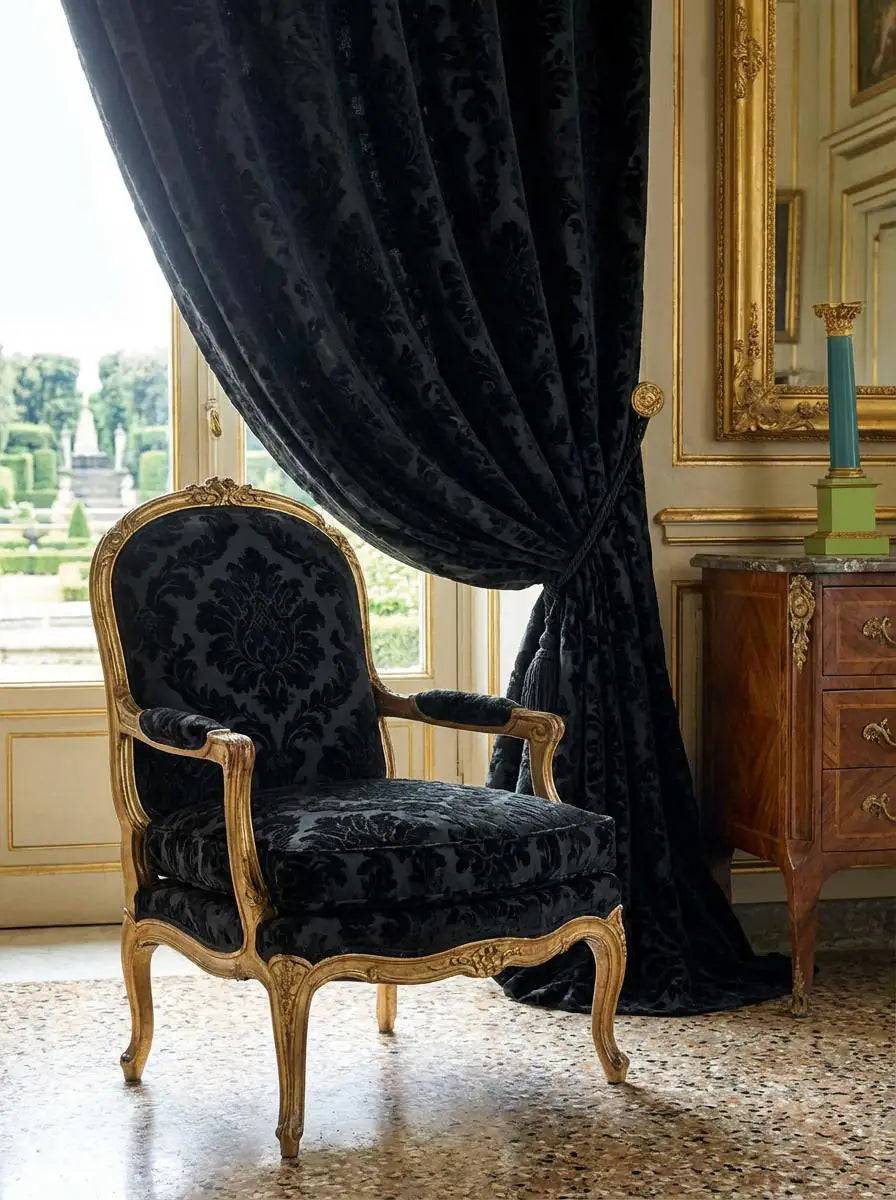 Damascato Jacquard Velluto Operato Nero