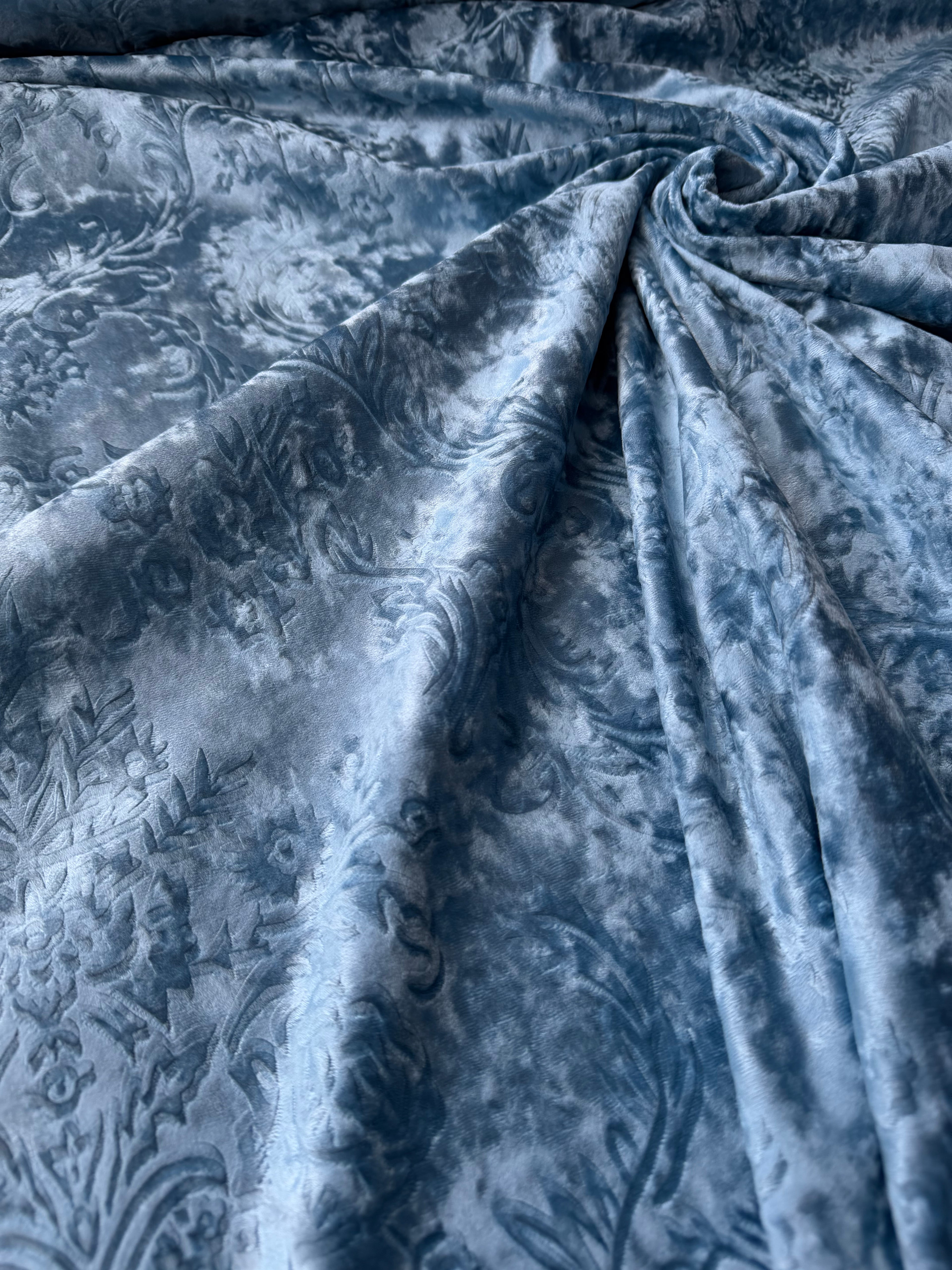 Damascato Jacquard Barocco Velluto Operato Celeste Polvere Doppia Altezza