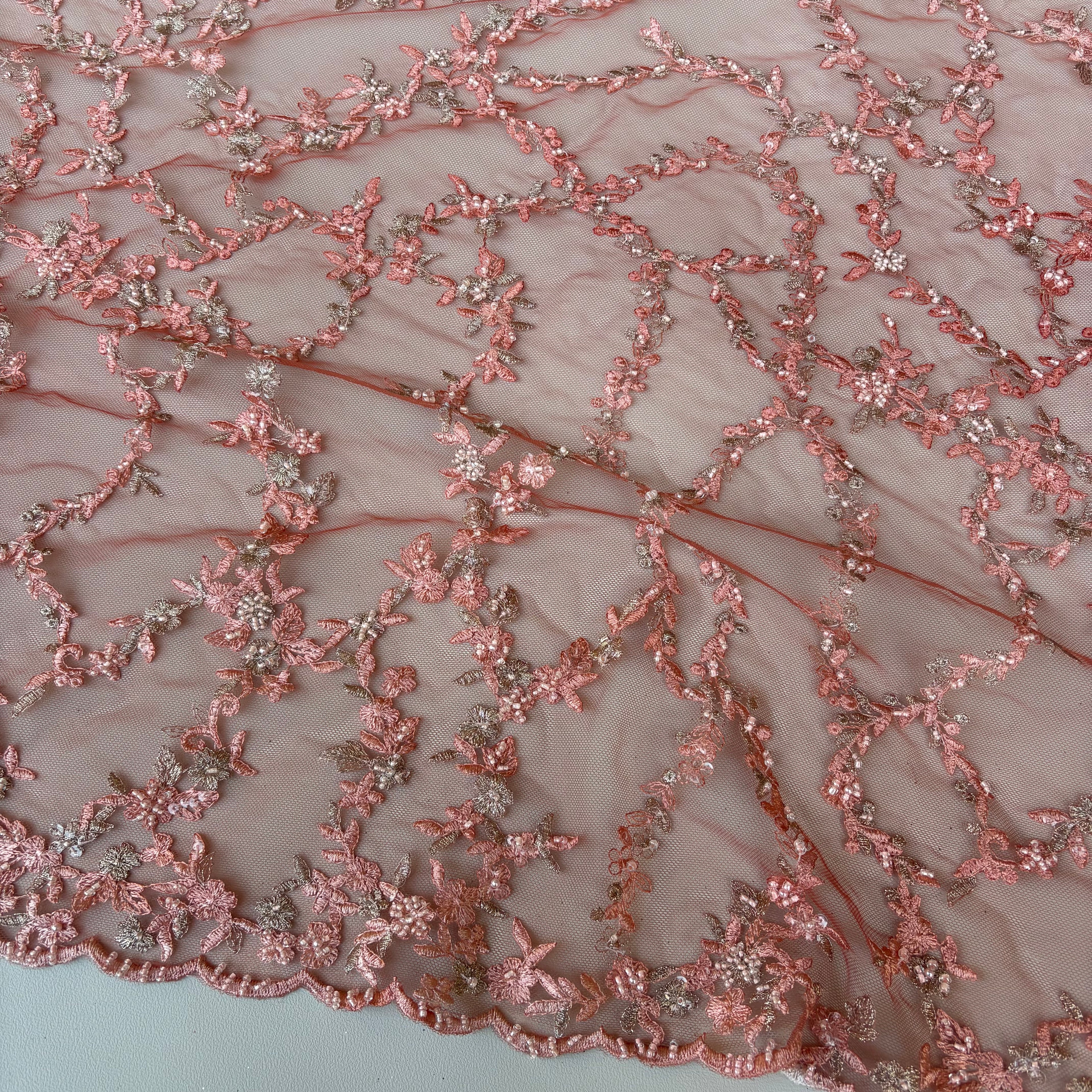 Scampolo Pizzo Cerimonia floreale 1,90x1,30 rosa salmone