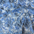 Trozo de encaje floral de ceremonia azul claro 1,40x1,30 azul polvoriento