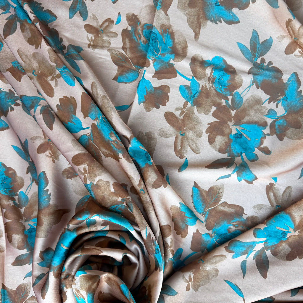 Tessuto Satin Floreale BLU MARIN