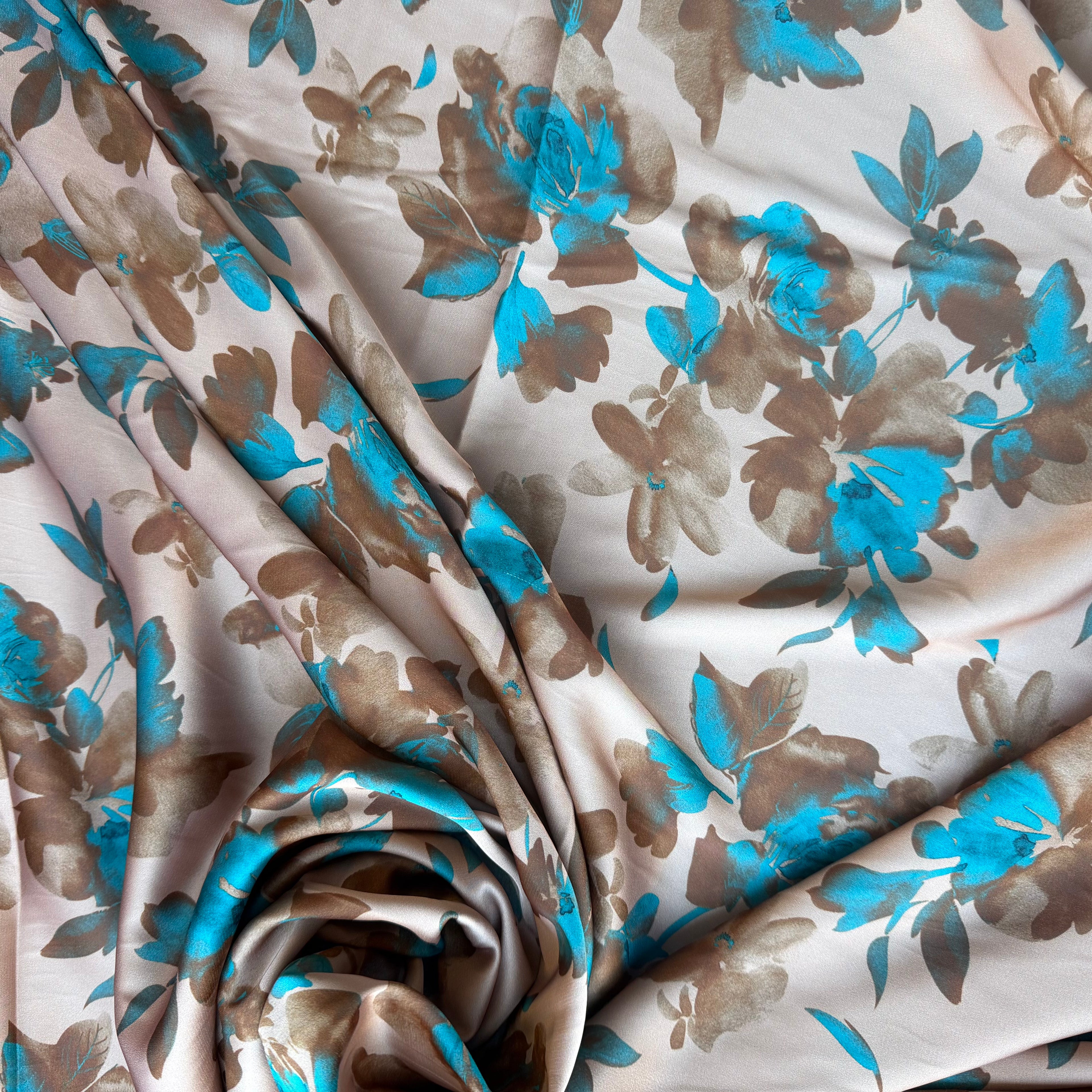 Tessuto Satin Floreale BLU MARIN