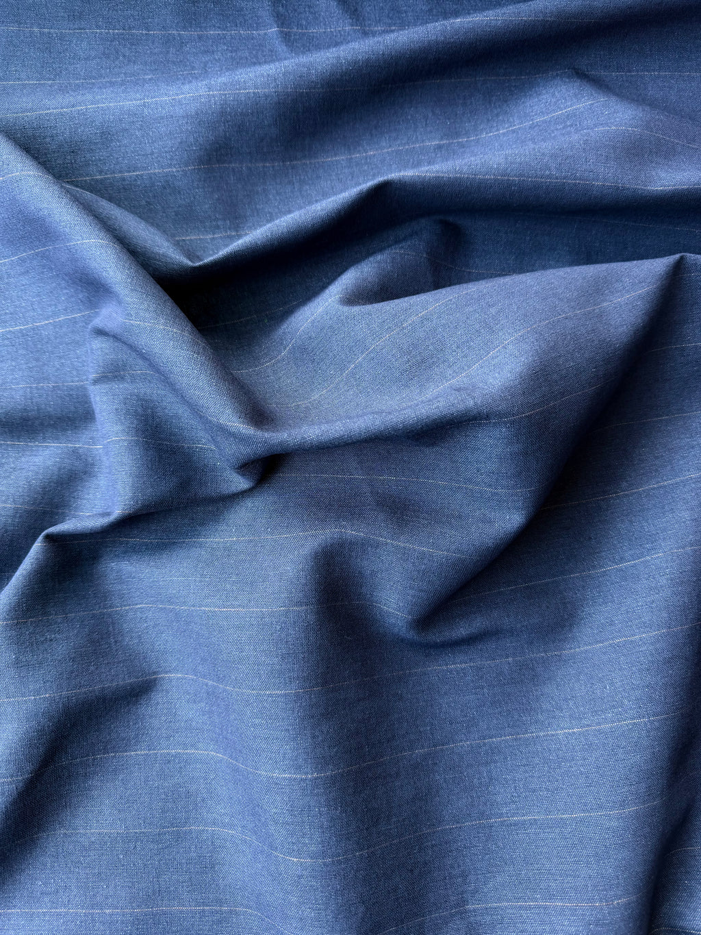 Tessuto Gessato Puro Lino Blu