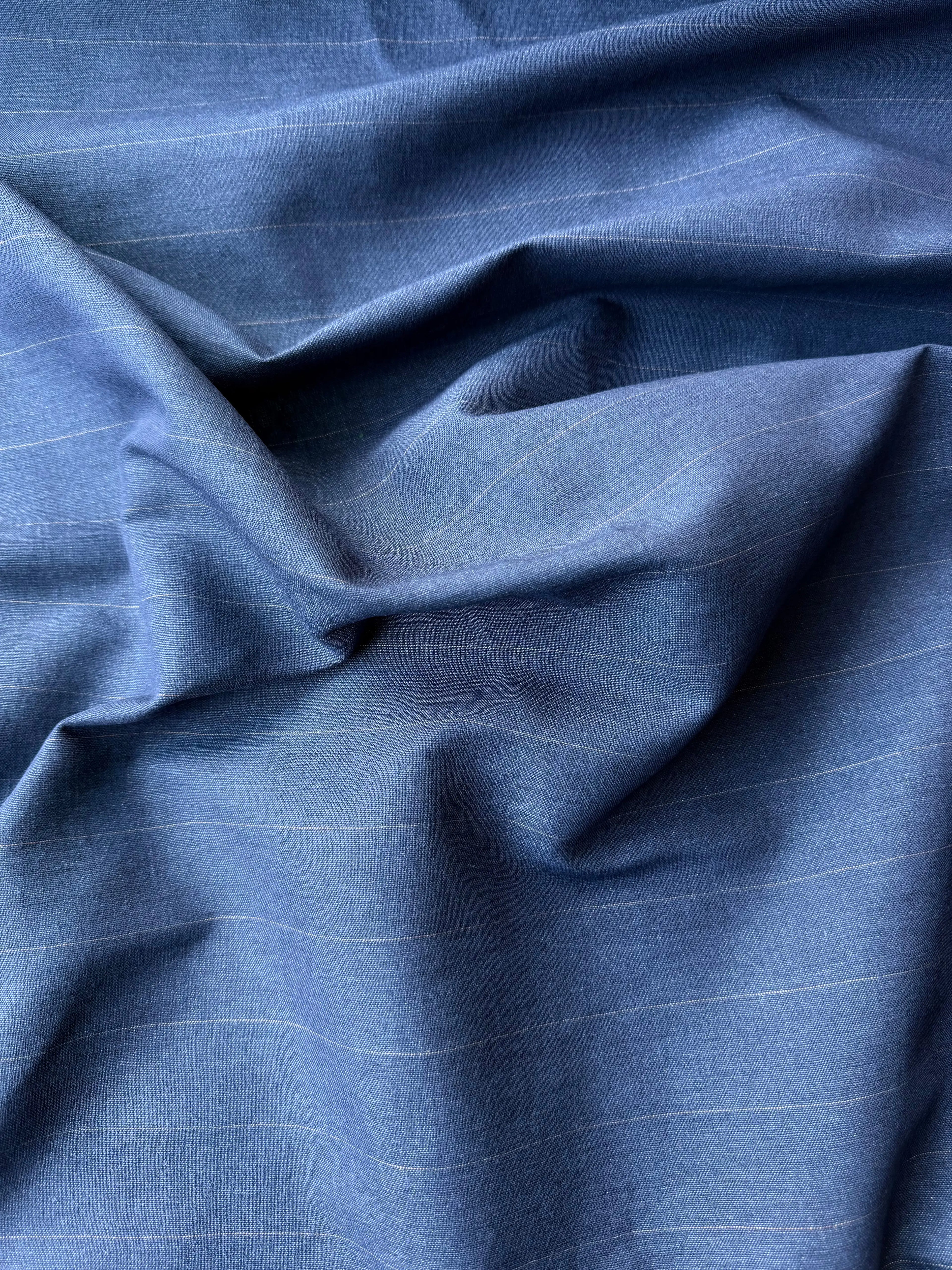 Tessuto Gessato Puro Lino Blu