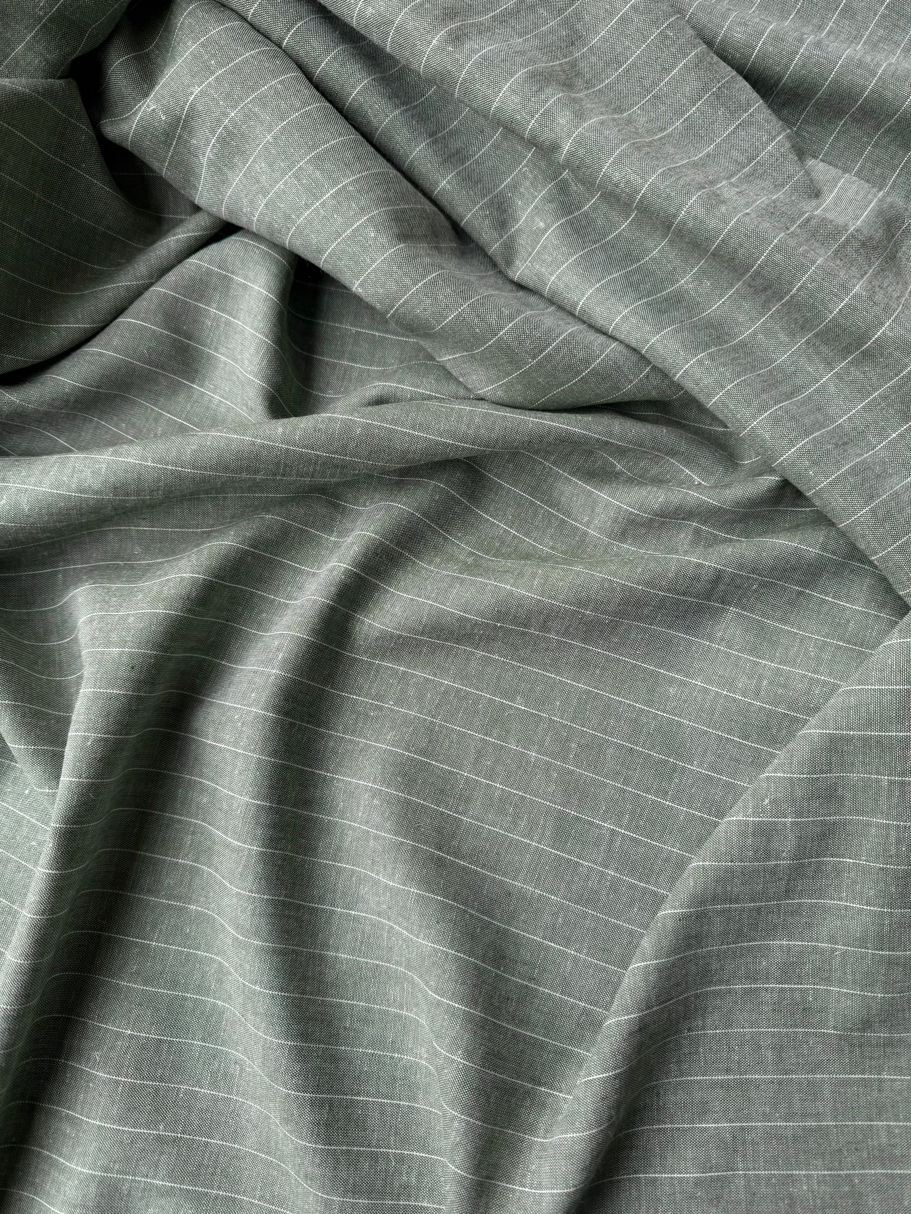 Tessuto Gessato Puro Lino Jeans