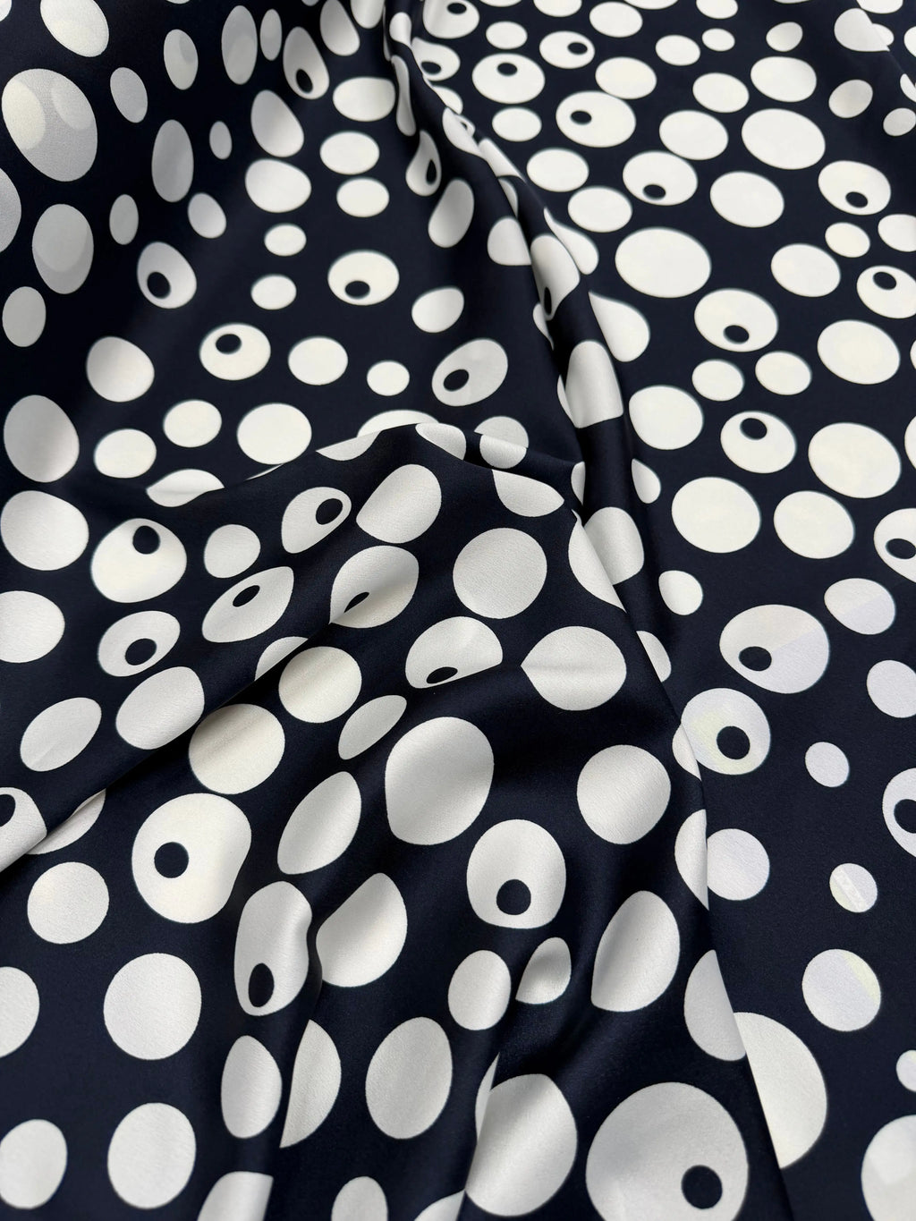 Tessuto Satin Pois Blu