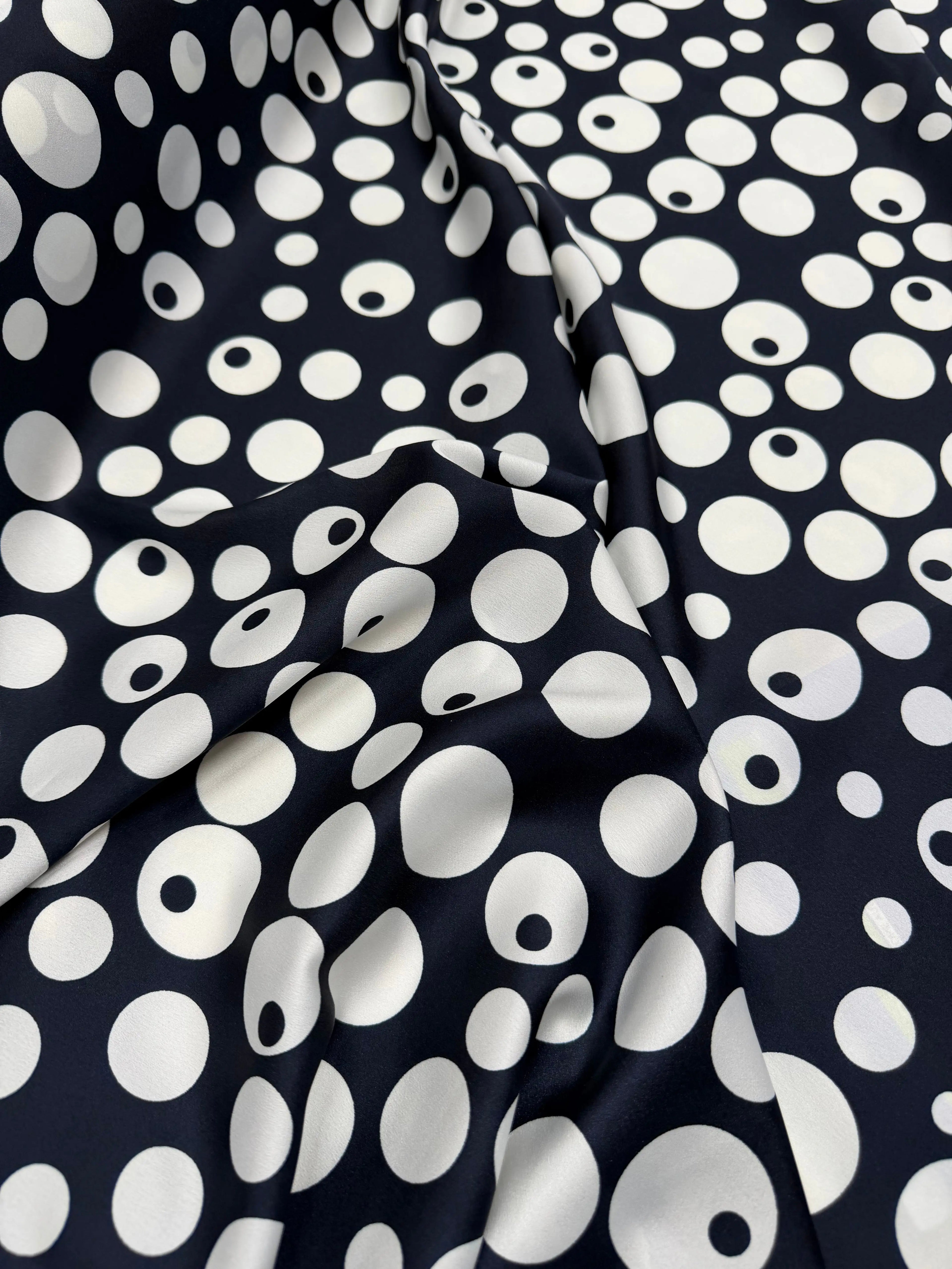 Tessuto Satin Pois Blu