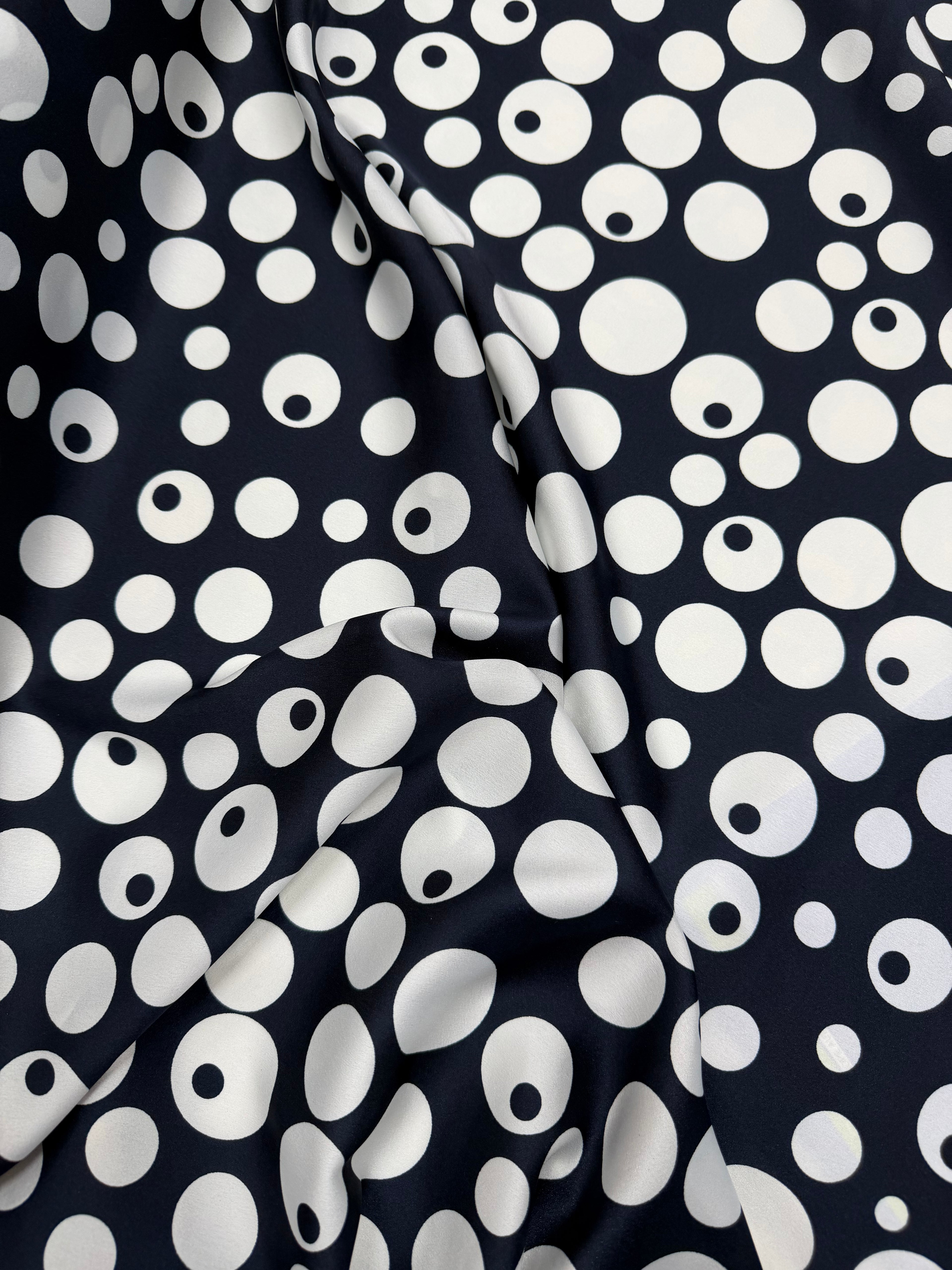 Tessuto Satin Pois Blu