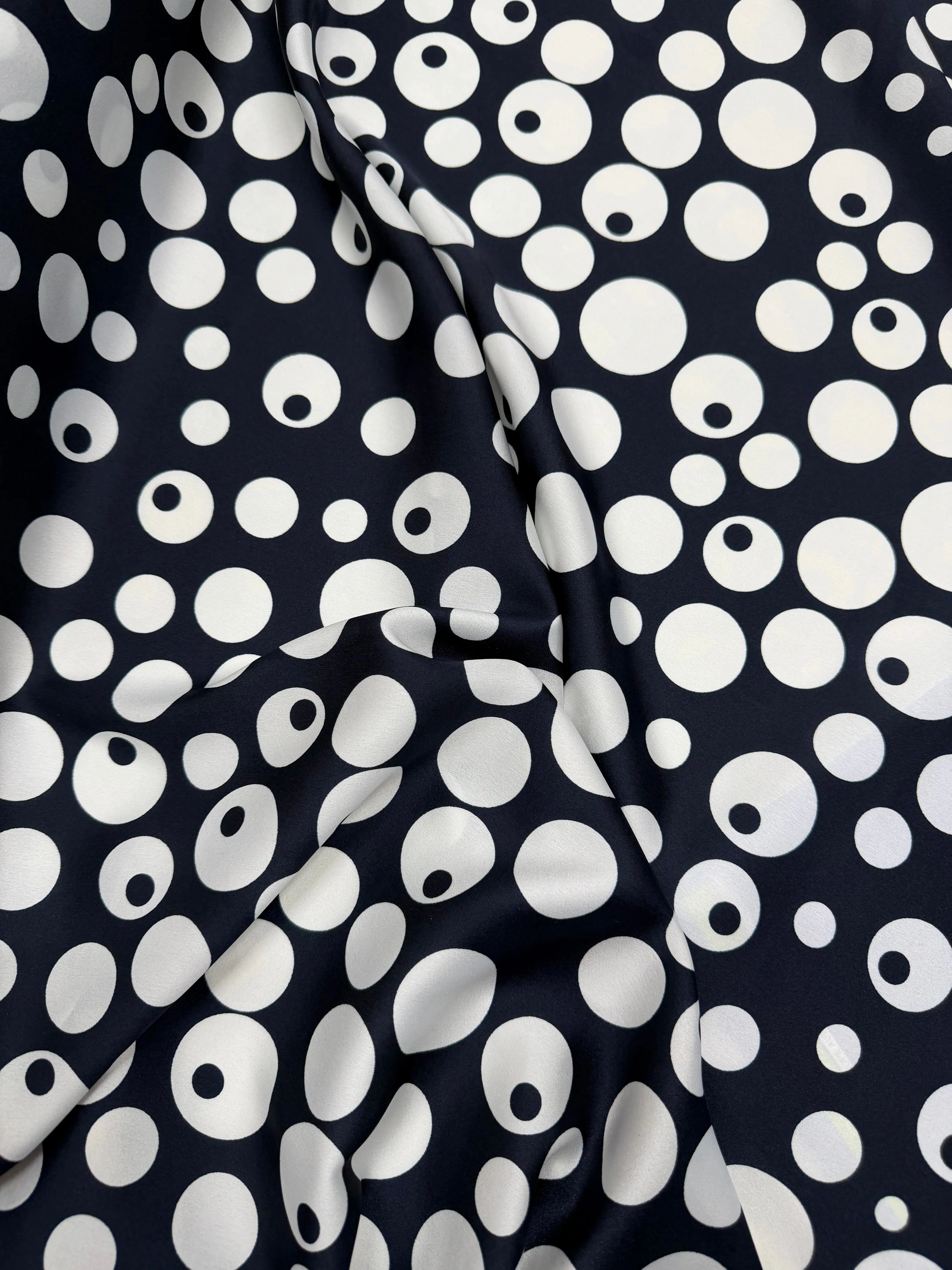 Tessuto Satin Pois Blu