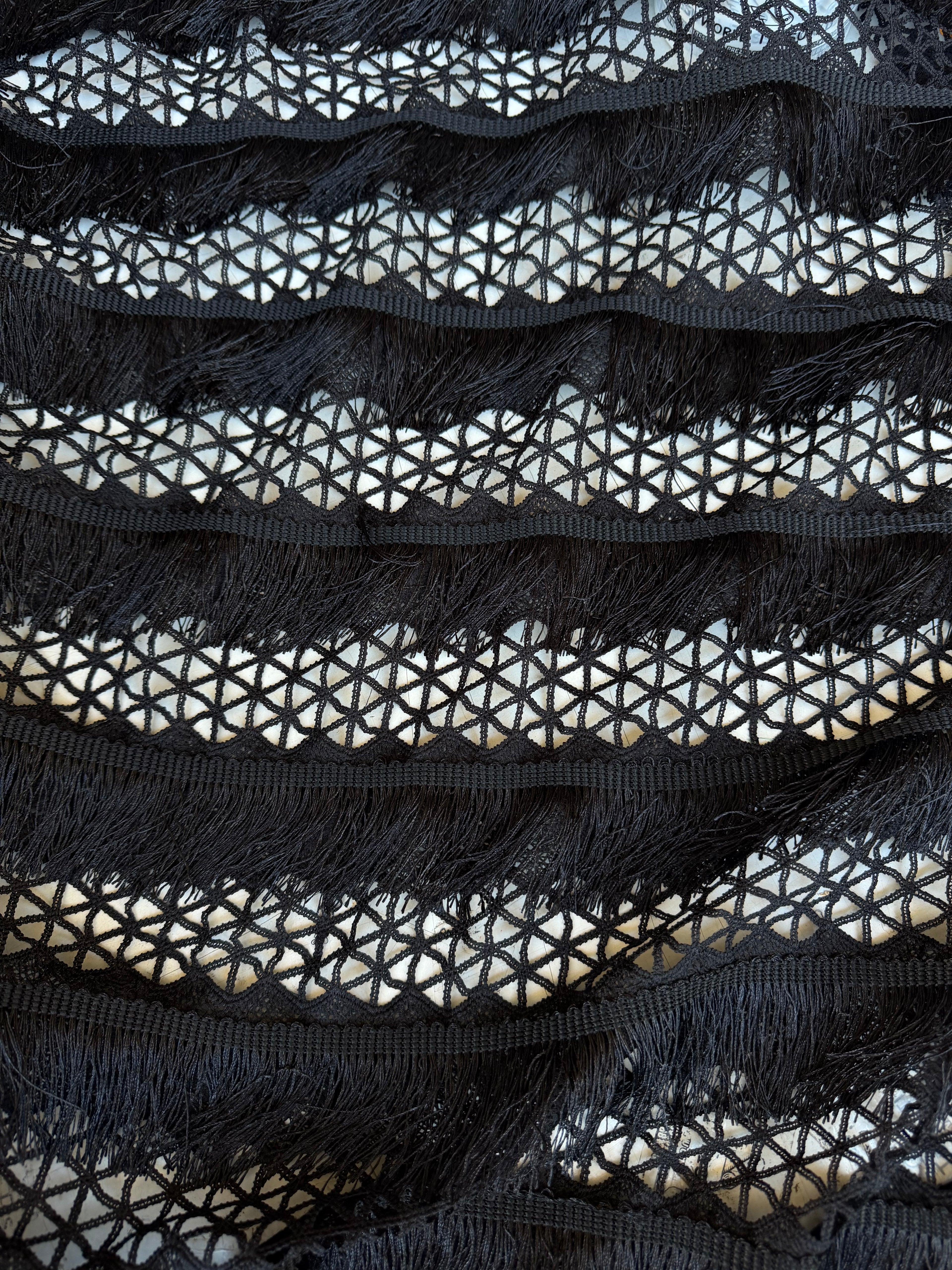 Pizzo Traforato con Piume Nero