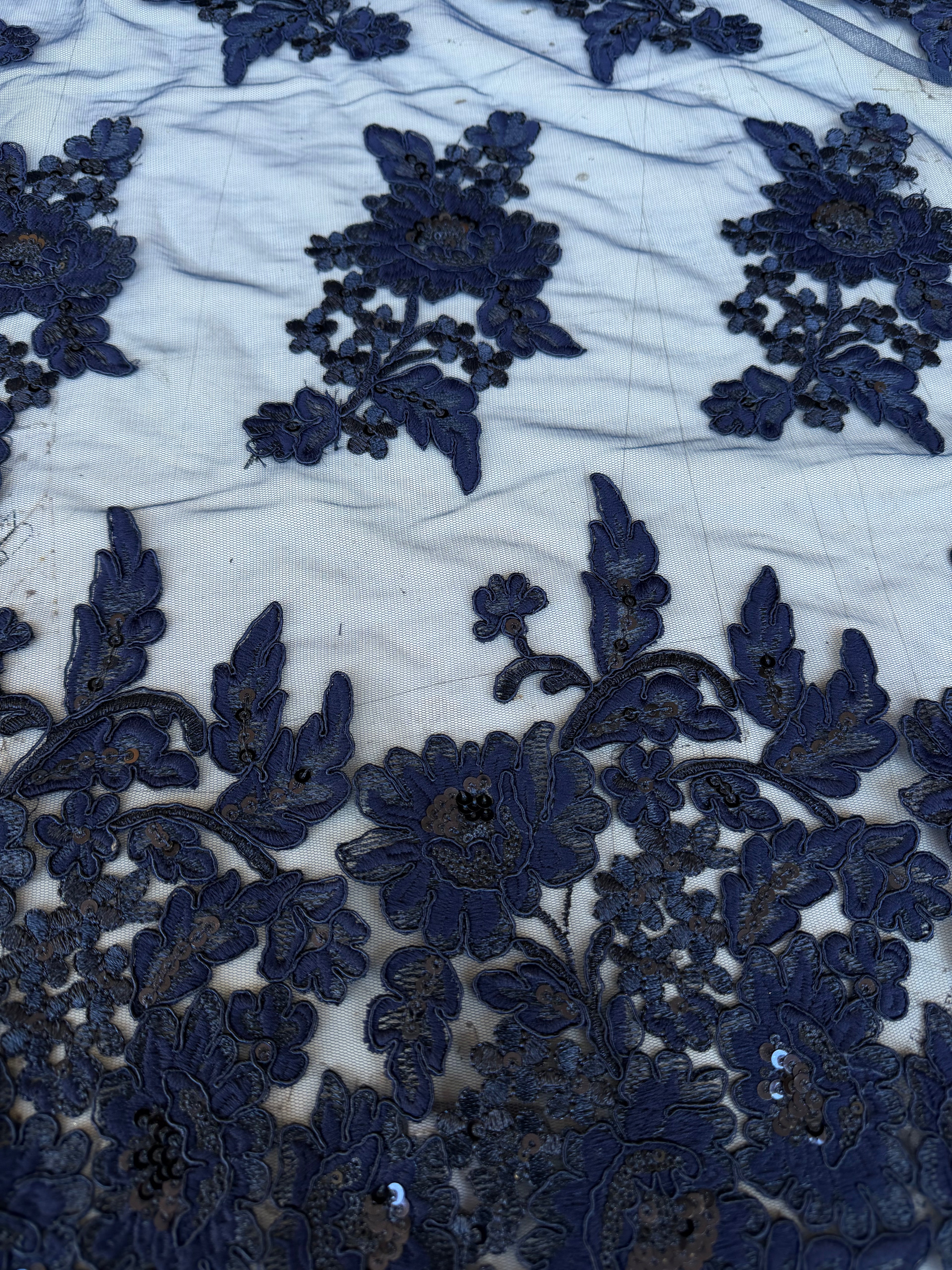 Tulle ricamato pizzo blu applicazioni