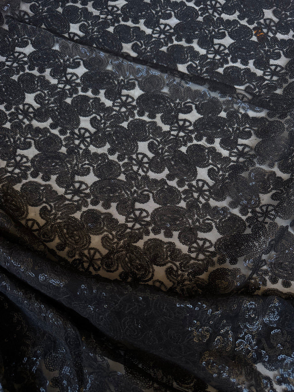 Scampolo Pizzo Pailettes Fantasia Nero 170x1,50