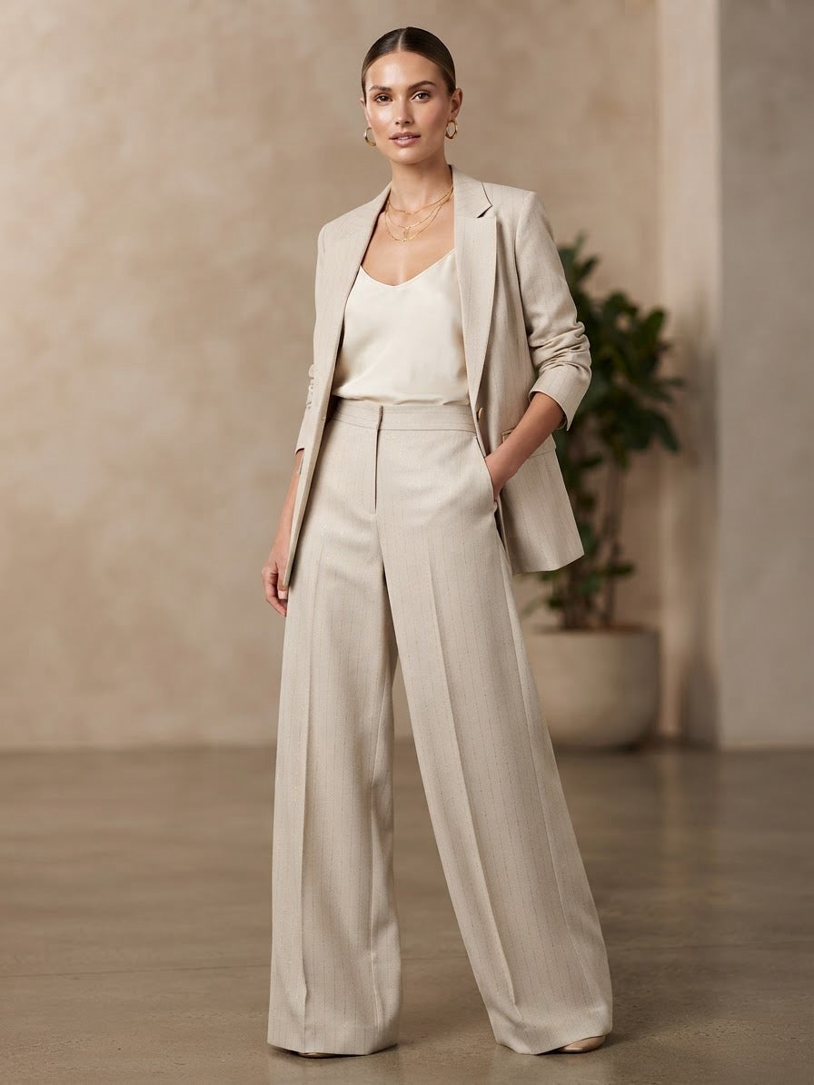 Fresco Lana Stretch Gessato Filo Lurex