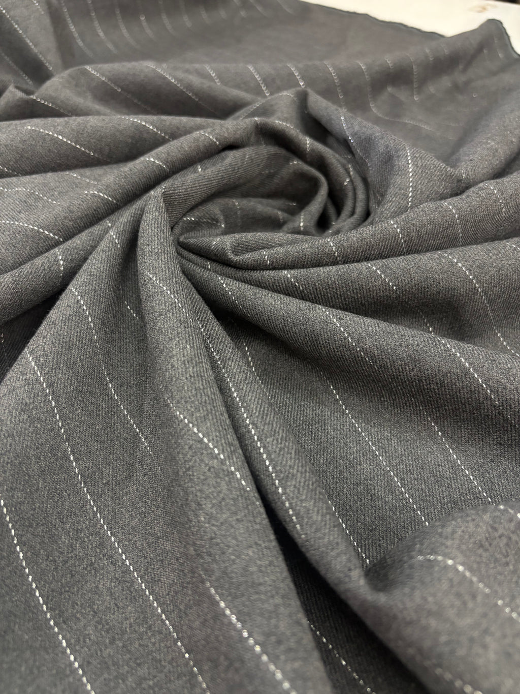 Fresco Lana Stretch Gessato Grigio Filo Lurex SOTTOPREZZO