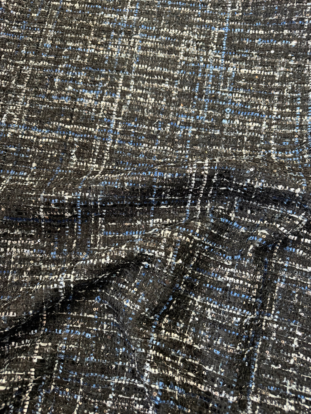 Tessuto Tweed Chanel Blu Scuro con Glitter
