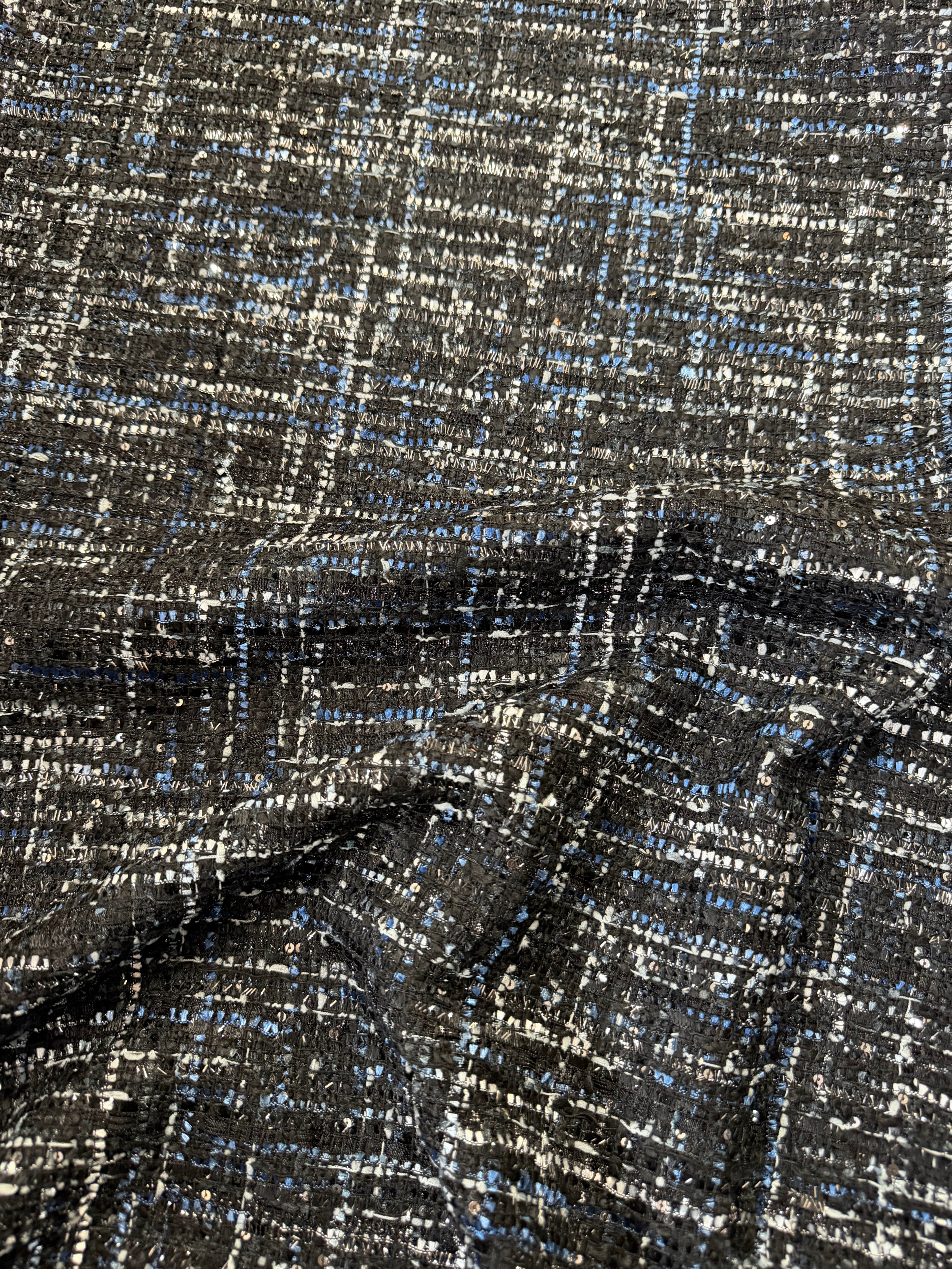 Tessuto Tweed Chanel Blu Scuro con Glitter