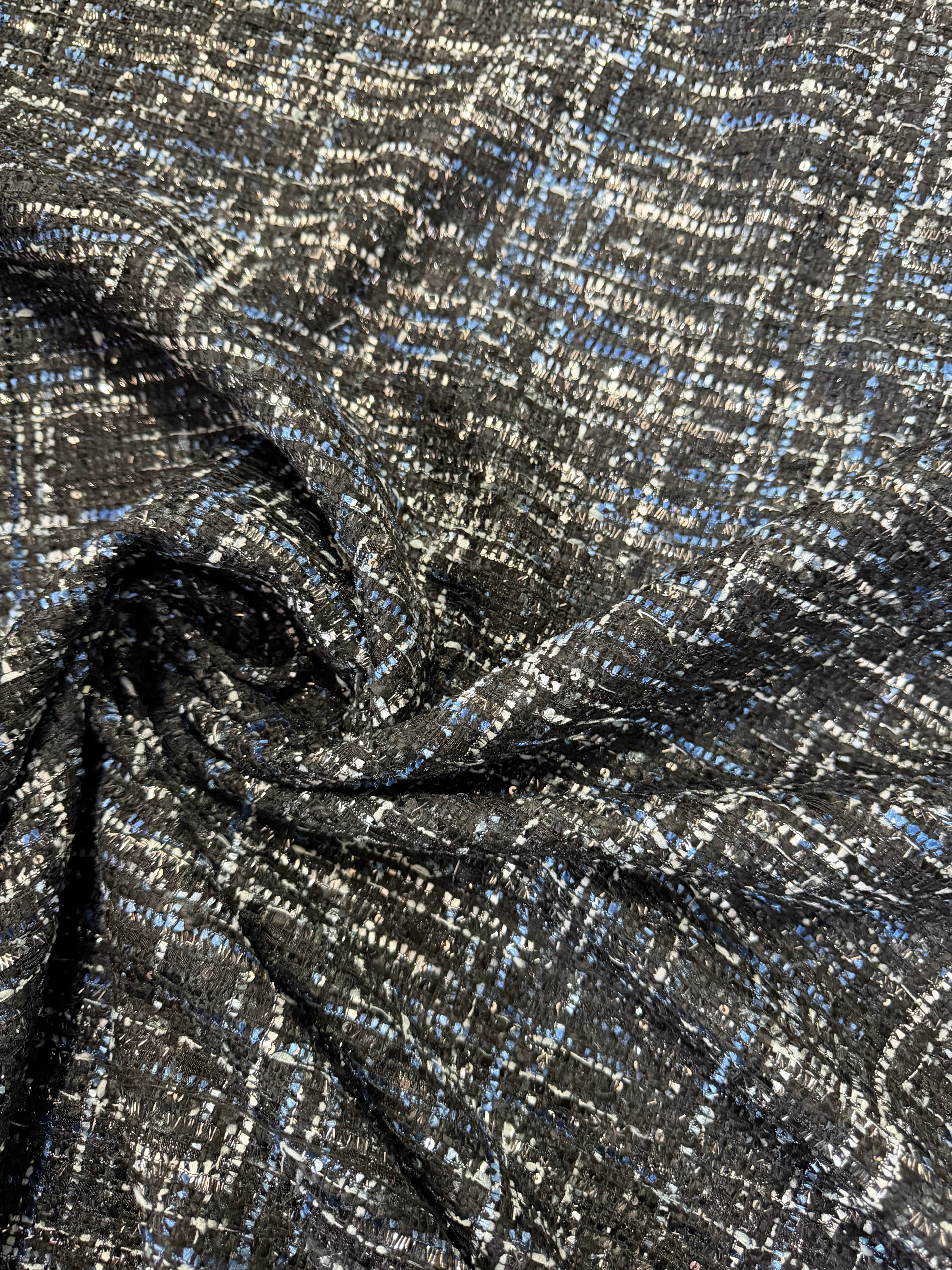 Tessuto Tweed Chanel Blu Scuro con Glitter