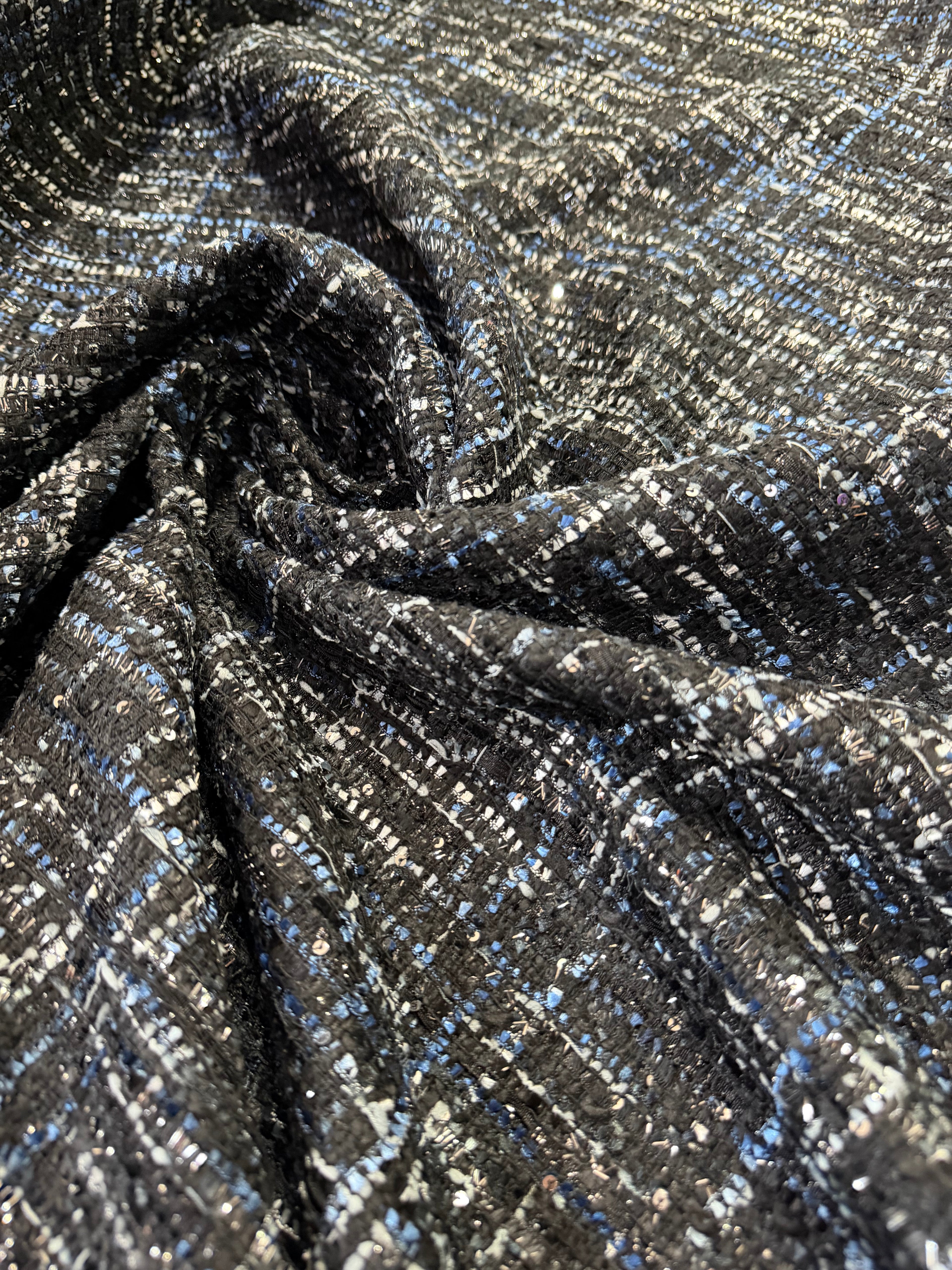 Tessuto Tweed Chanel Blu Scuro con Glitter