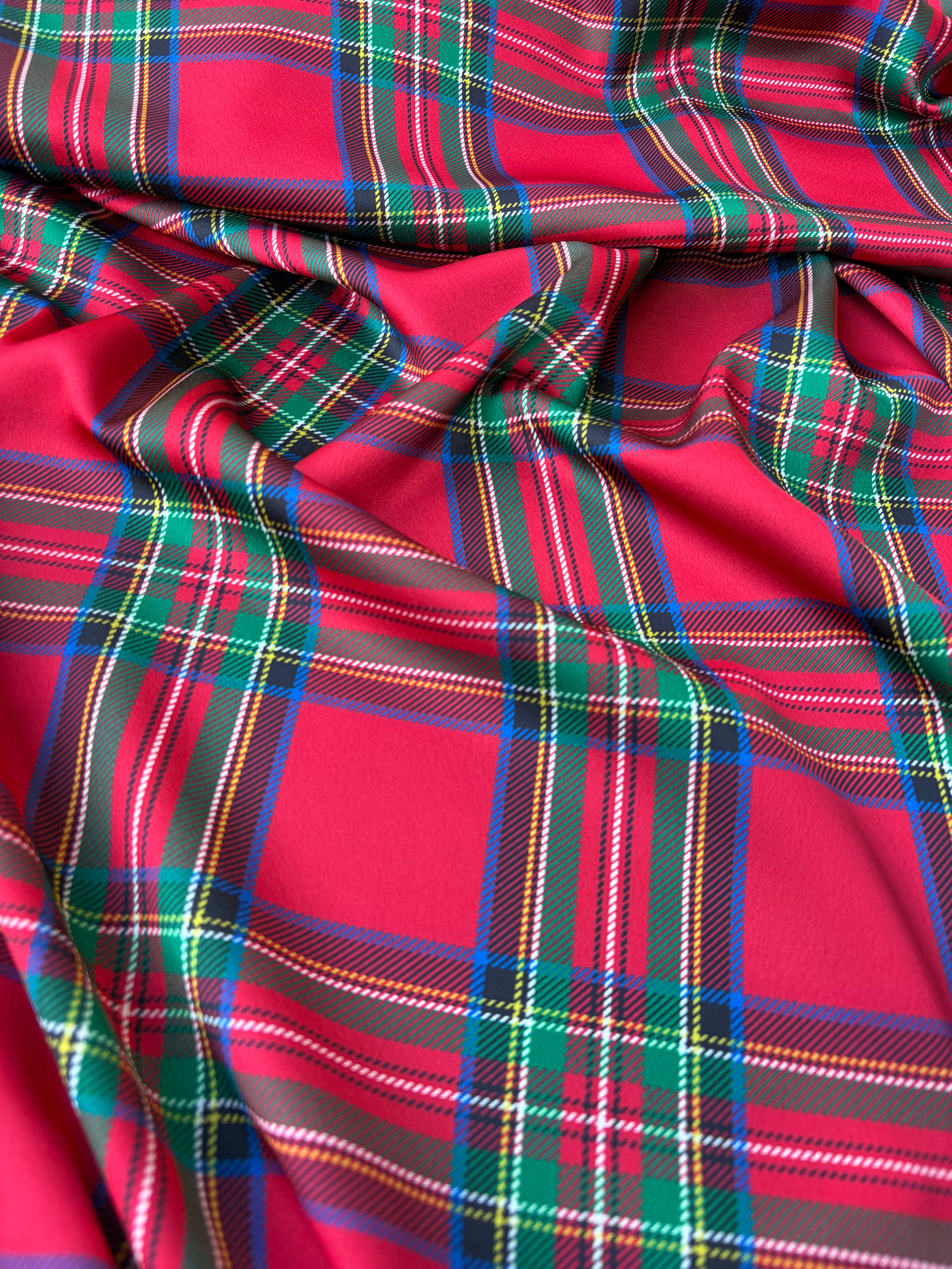 Satin Manoseta Tartan Scozzese Rosso Natale