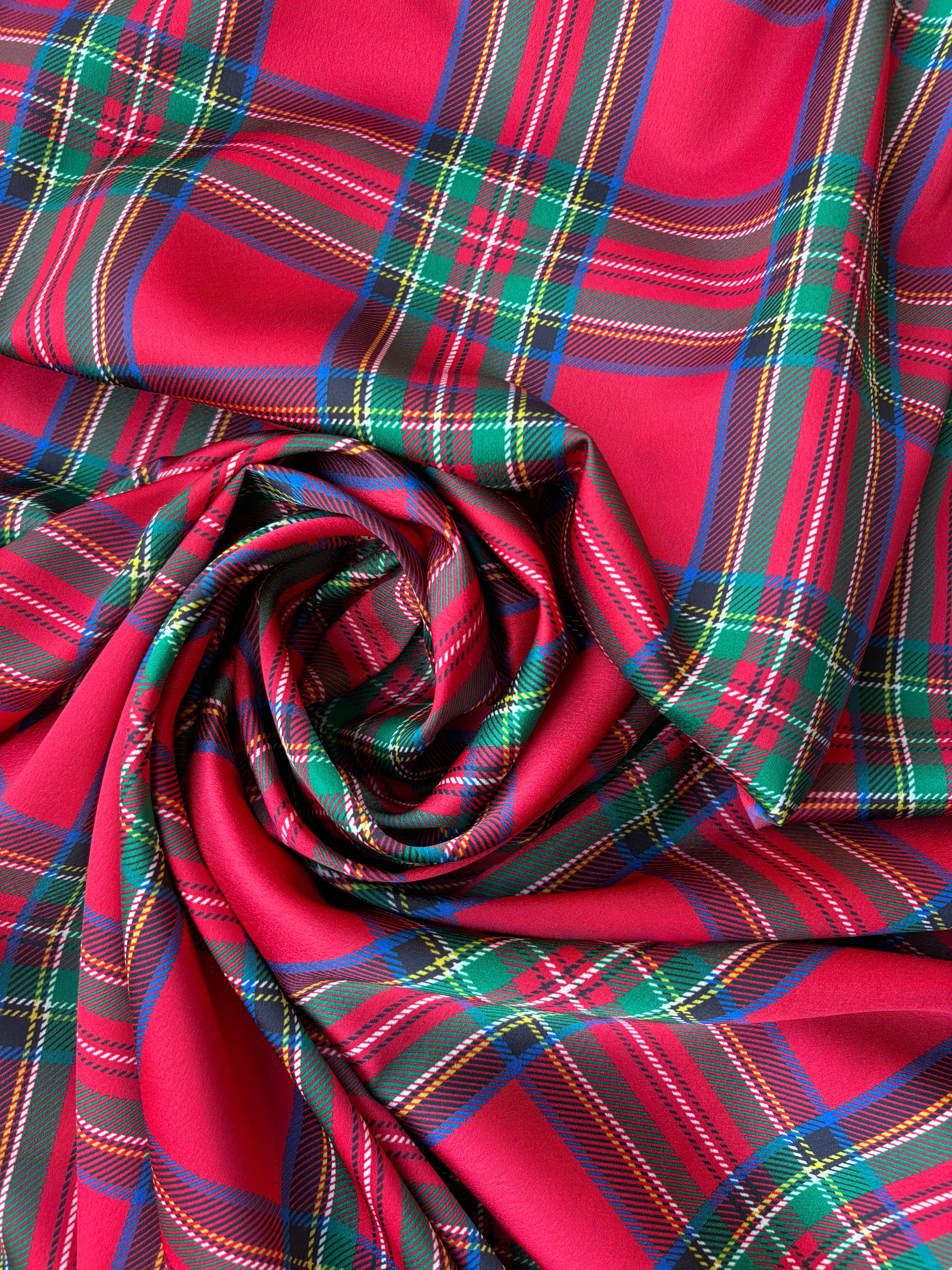 Satin Manoseta Tartan Scozzese Rosso Natale