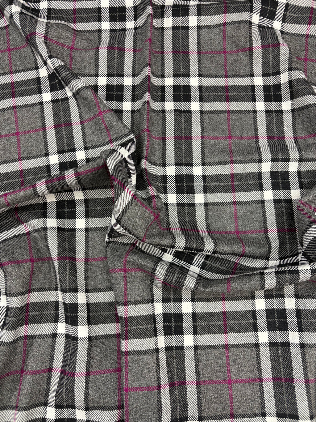 Tartan Scozzese Quadrone Lanetta Grigio con striscia Fucsia SOTTOPREZZO