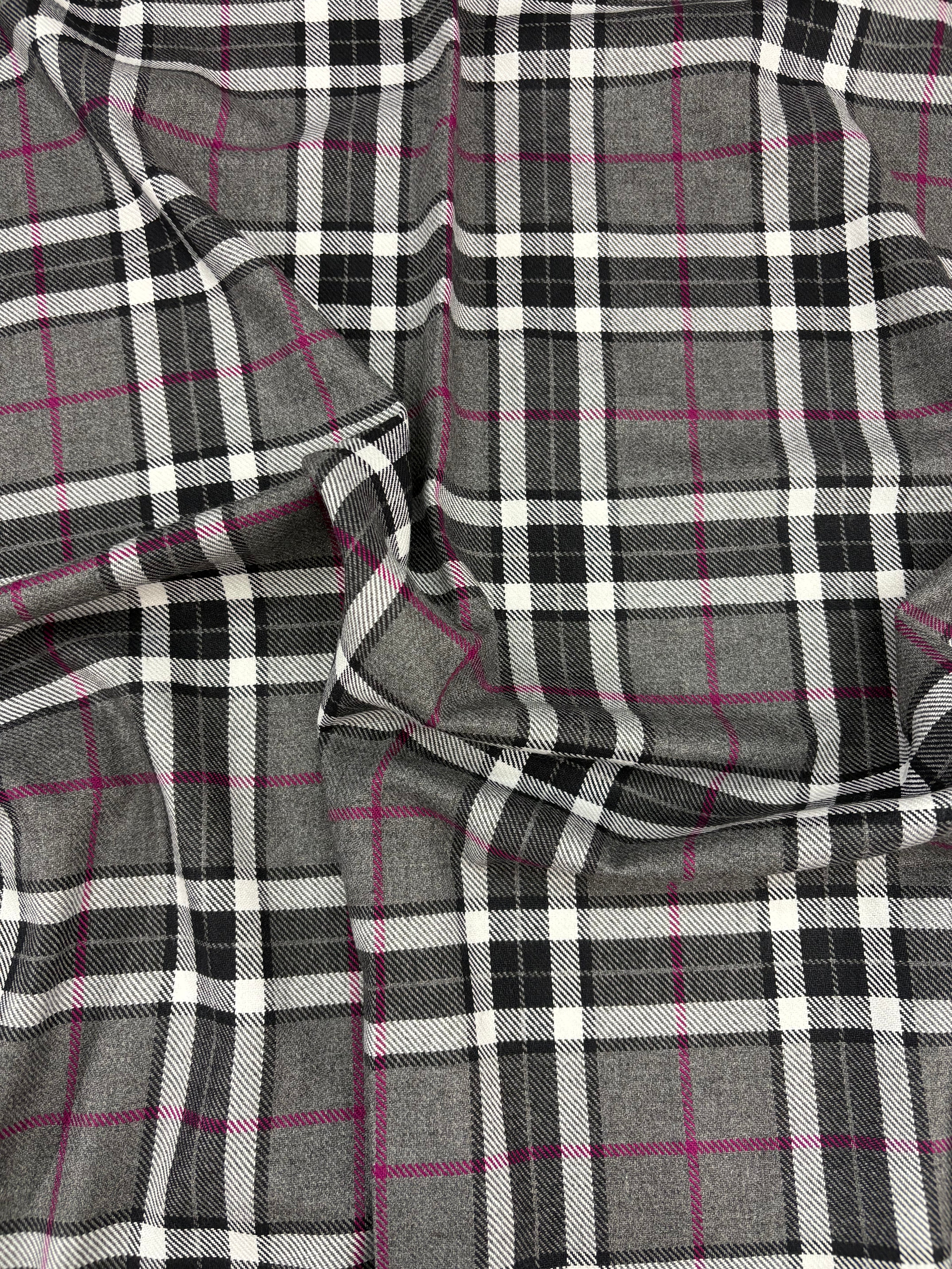Tartan Scozzese Quadrone Lanetta Grigio con striscia Fucsia SOTTOPREZZO
