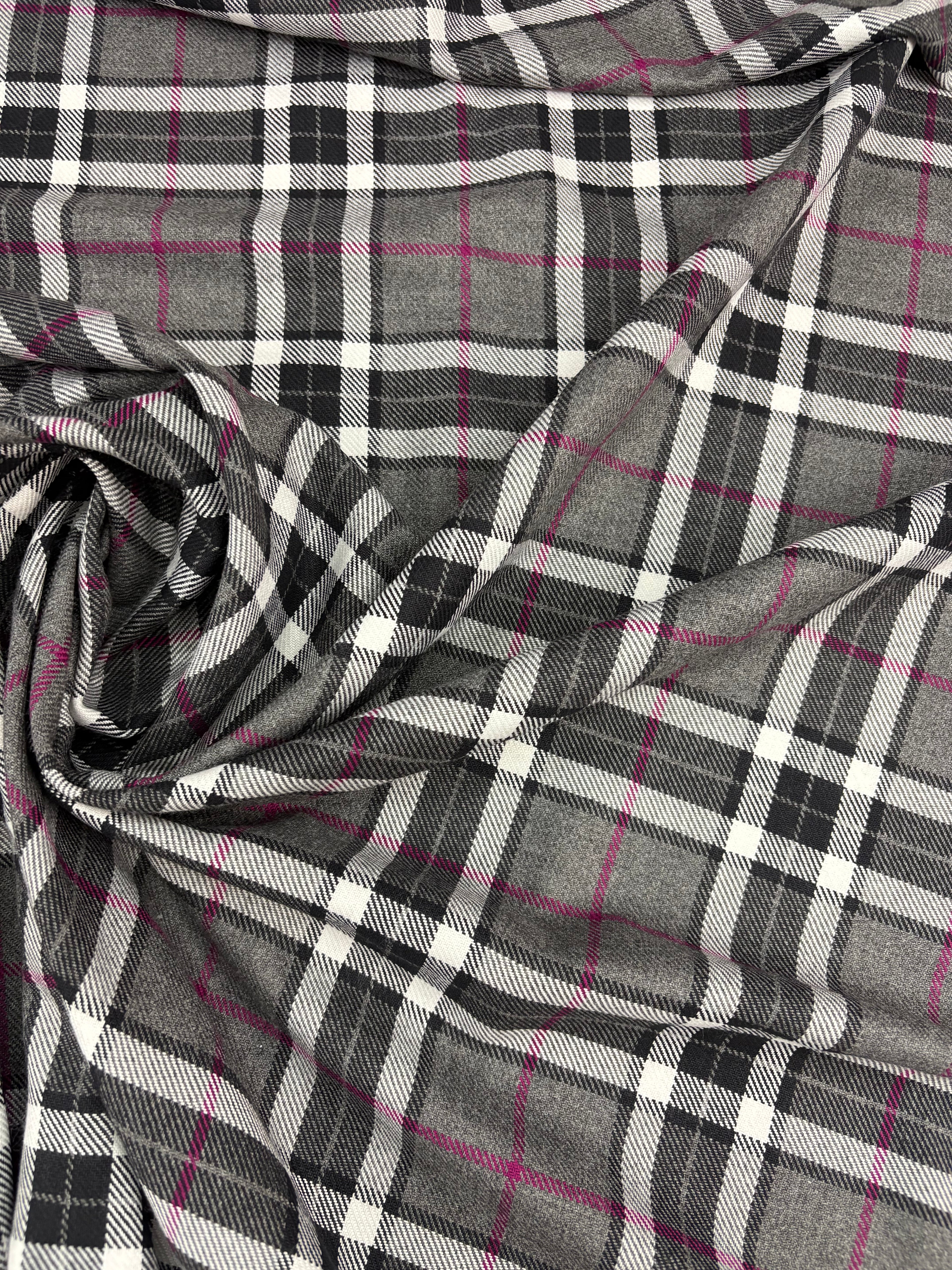 Tartan Scozzese Quadrone Lanetta Grigio con striscia Fucsia SOTTOPREZZO
