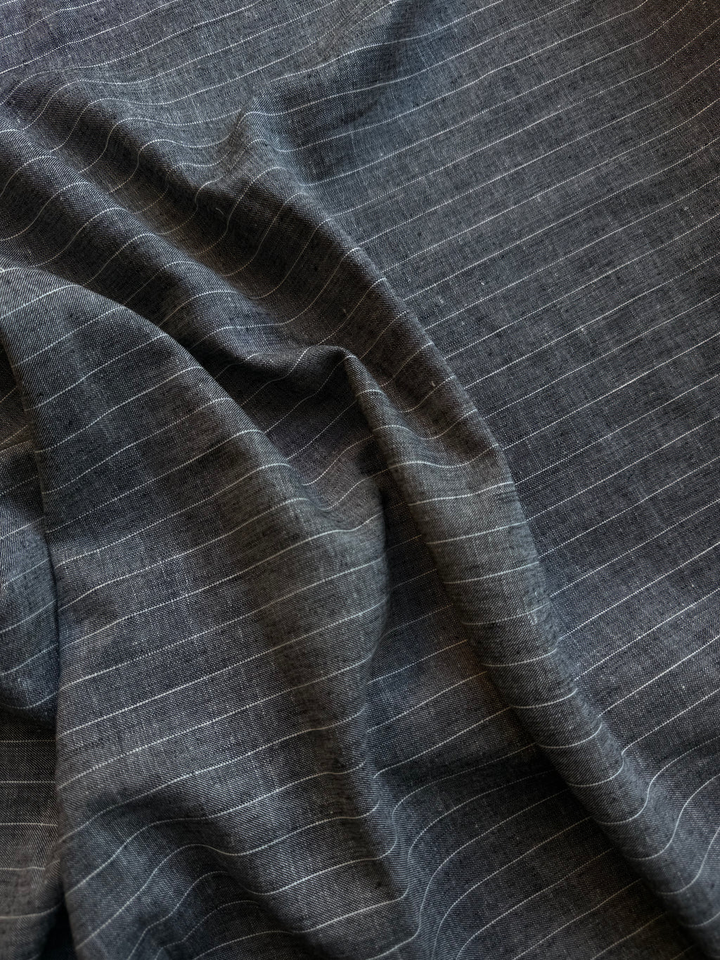 Tessuto Gessato Puro Lino Grigio Scuro