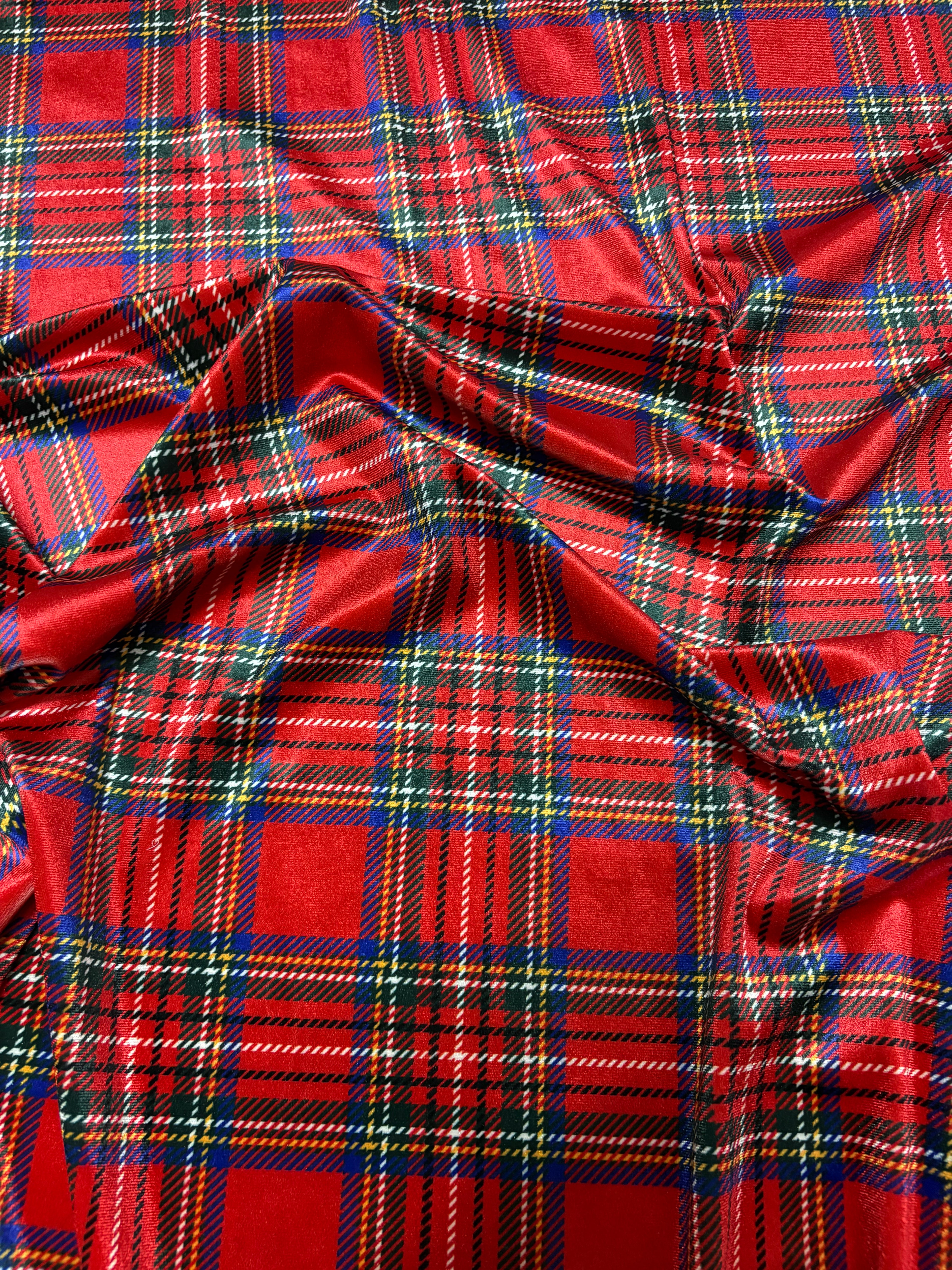 Velluto SCOZZESE TARTAN Rosso ELASTICO