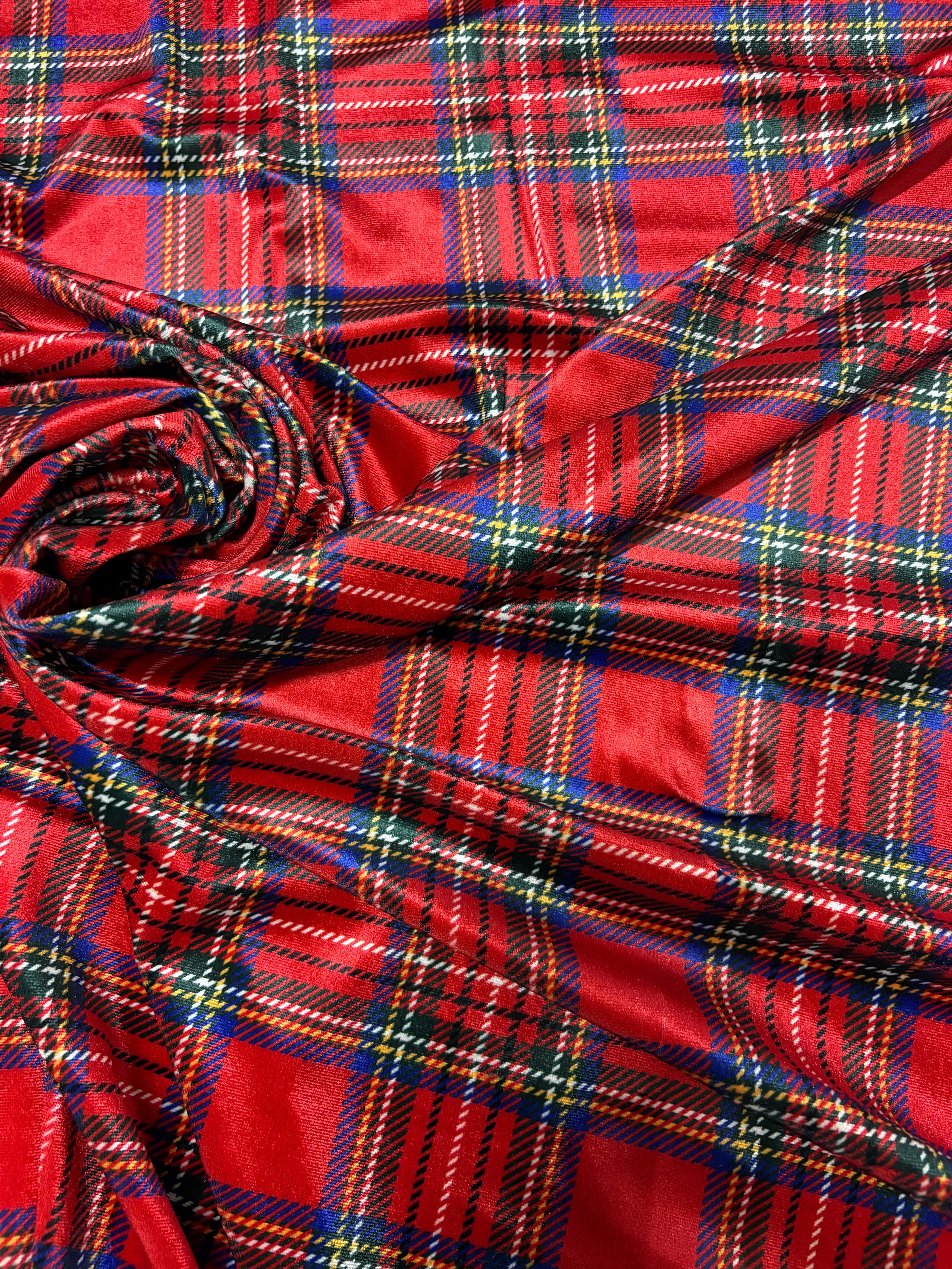 Velluto SCOZZESE TARTAN Rosso ELASTICO