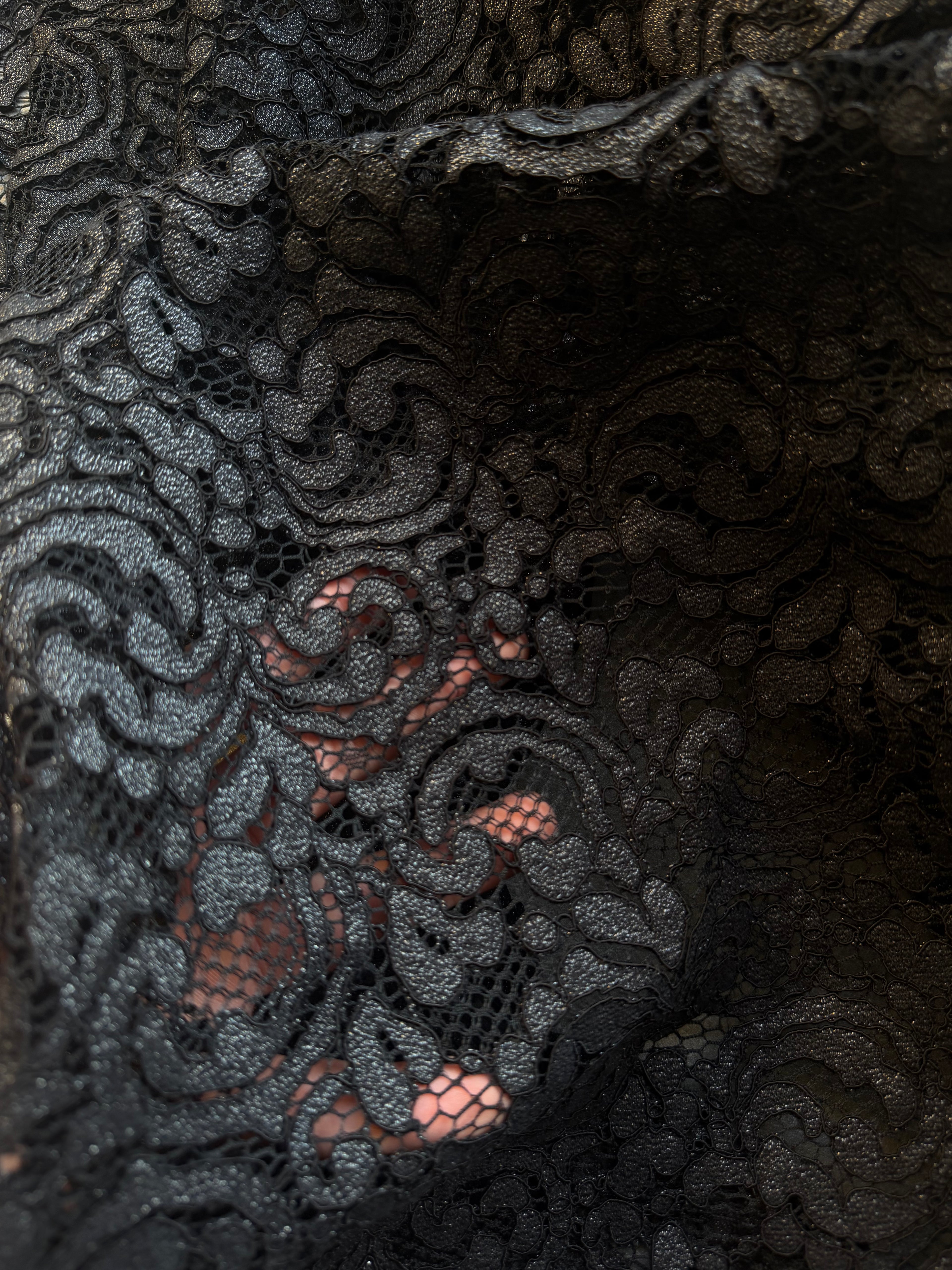Pizzo Macramè Nero Glitter Argento
