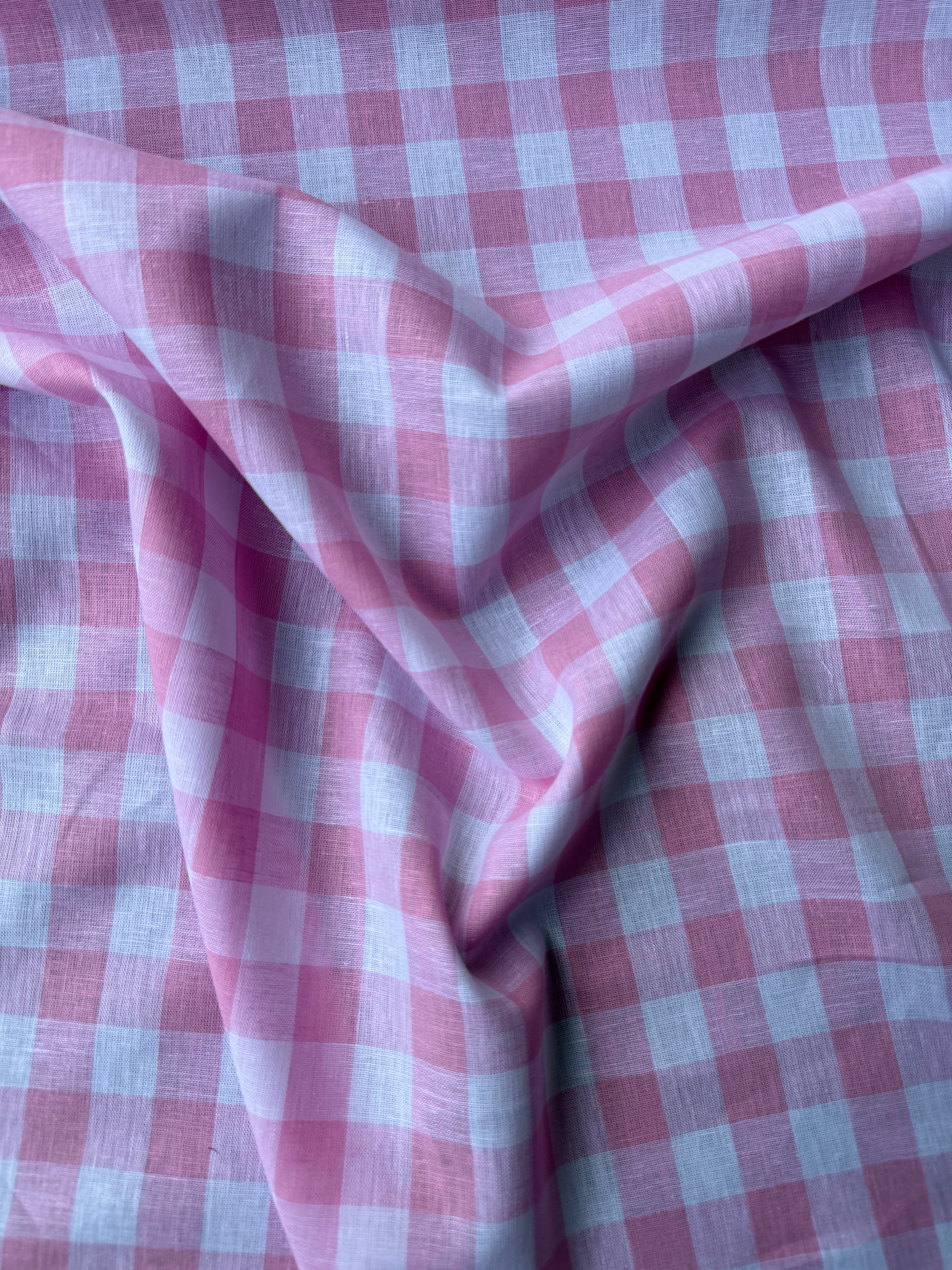 Tessuto Lino Quadro Rosa
