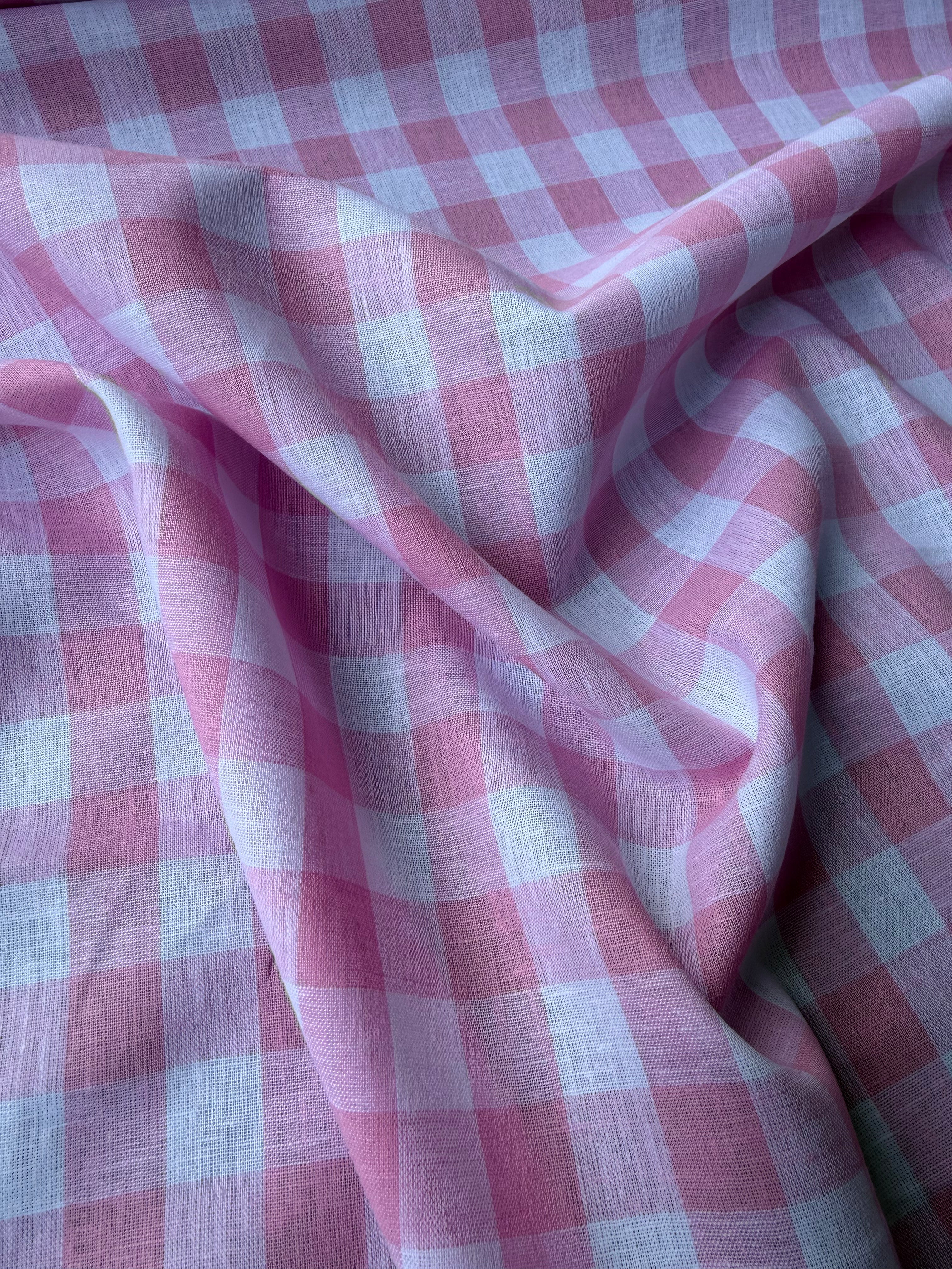 Tessuto Lino Quadro Rosa