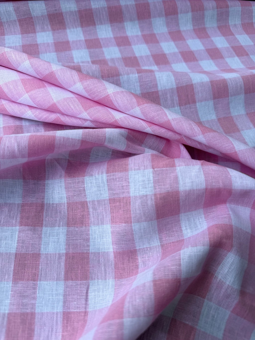Tessuto Lino Quadro Rosa