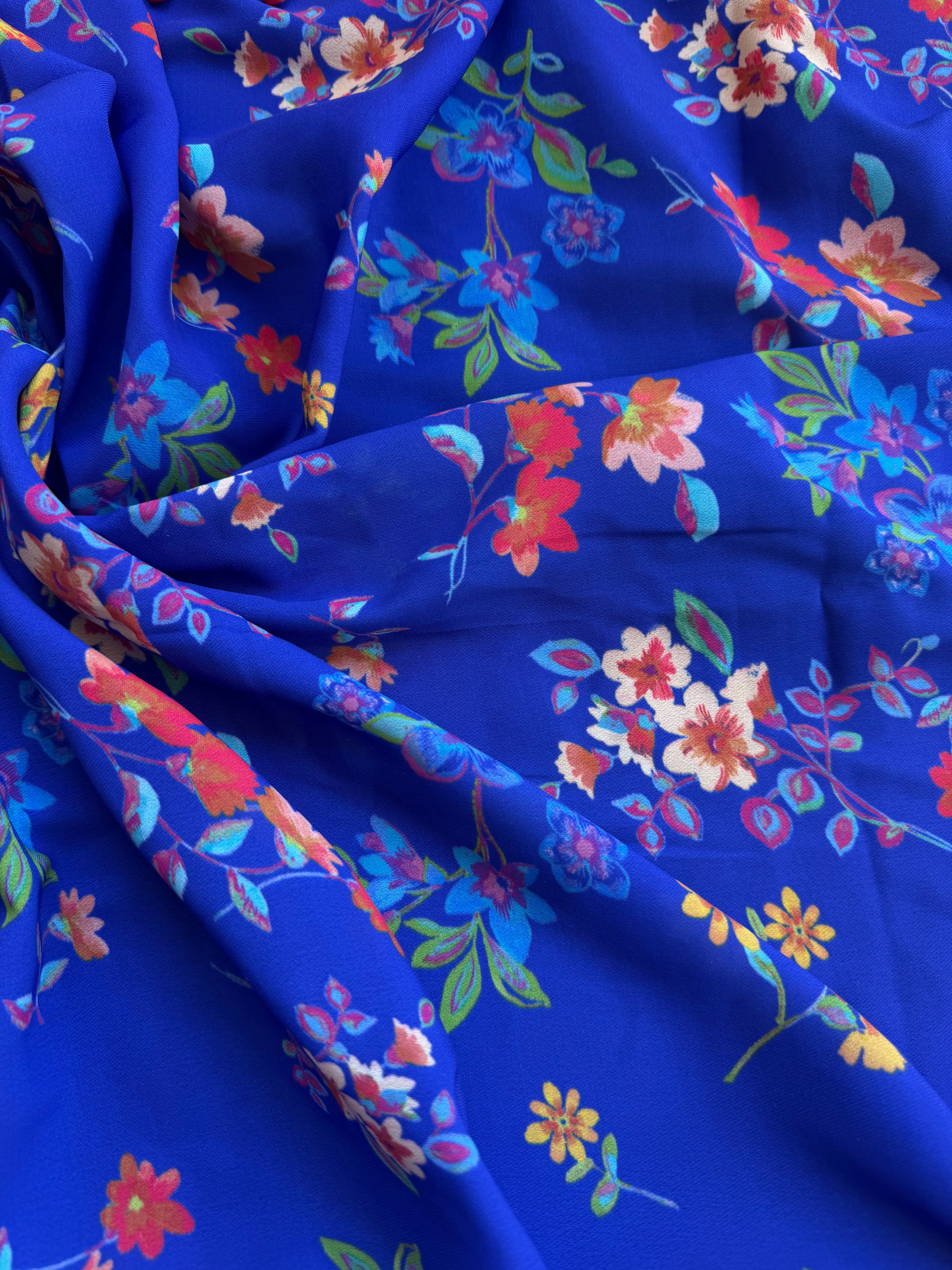Scampolo satin Floreale PRIMULA Blu Royal 3,50x1,50