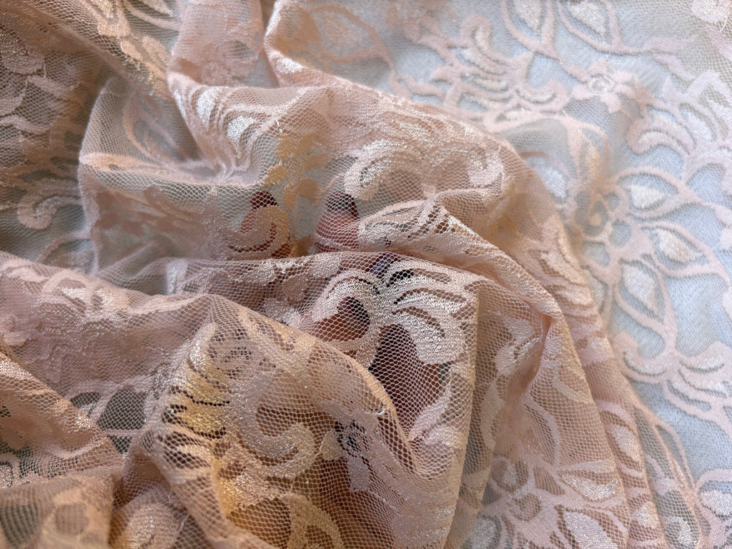 Pizzo Macrame Floreale Rosa Bielastico